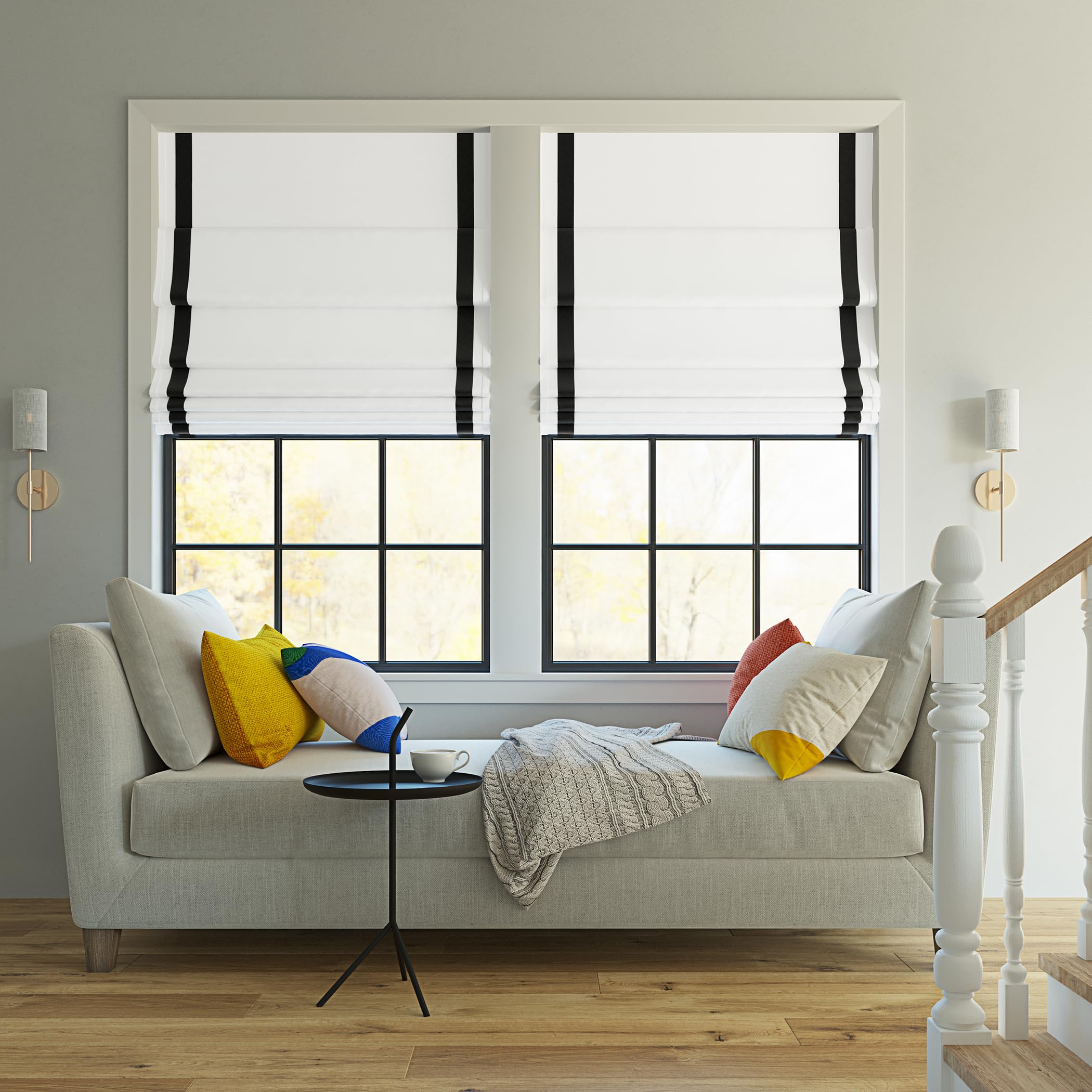 Sun Zero Denna Black Ribbon Border Stripe 100% Blackout Cordless Roman Shade - 27
