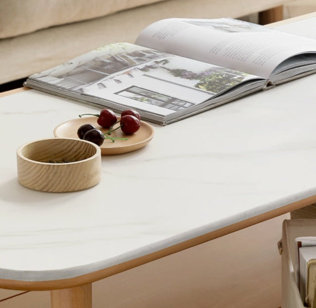 Solid Oak Wood Slate Coffee Table - Rustic Modern Living Room Furniture for Home Decor & Relaxation