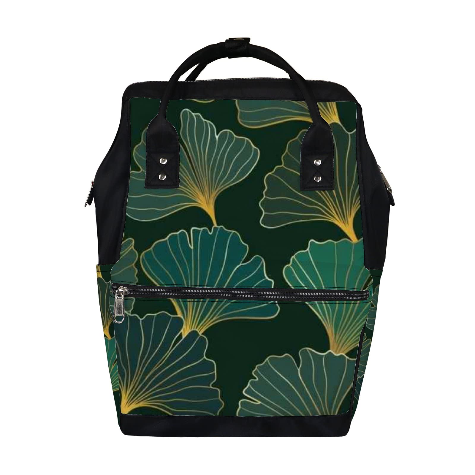 Vintage Black & Gold Floral Diaper Backpack - Waterproof Baby Nappy Changing Bag with Laptop Compartment | Large Capacity Travel Backpack for Women & Men | Perfect for Parenting, Daycare, and Family Trips
