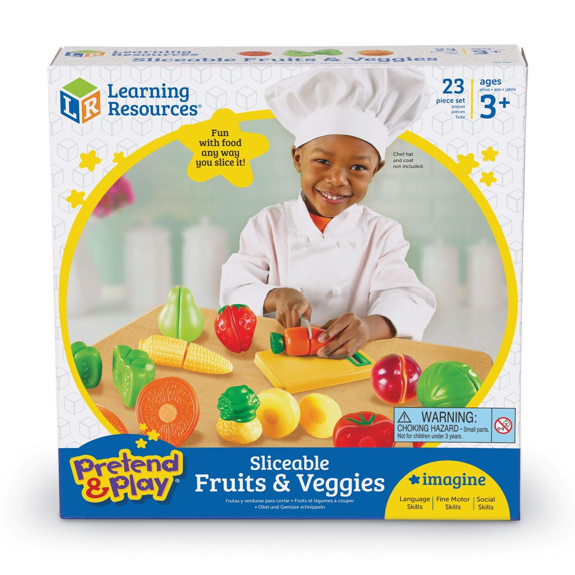 Learning Resources Pretend & Play Fruit and Veggies Toy Set - Plastic Cutting Play Food for Kids, Kitchen Role Play, Educational Toy for Ages 3+ - Perfect for Preschool Learning & Imaginative Play
