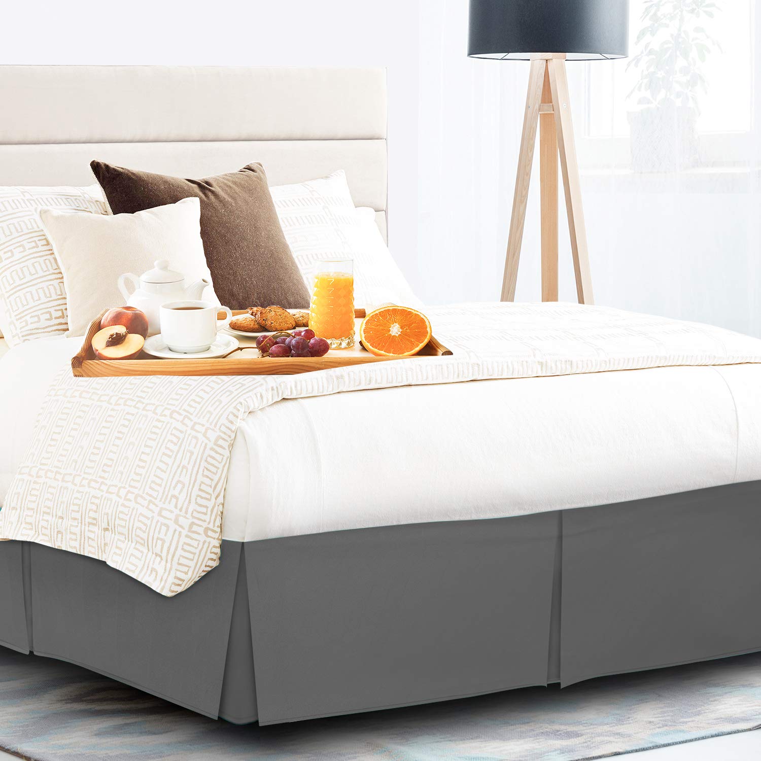 600 Thread Count Pure Cotton Pleated Bed Skirt - Twin Size Split Corner Box Pleated Bedding with 18 Inch Drop - Dark Grey - Perfect for Guest Rooms, Master Bedrooms & Luxury Hotel Decor