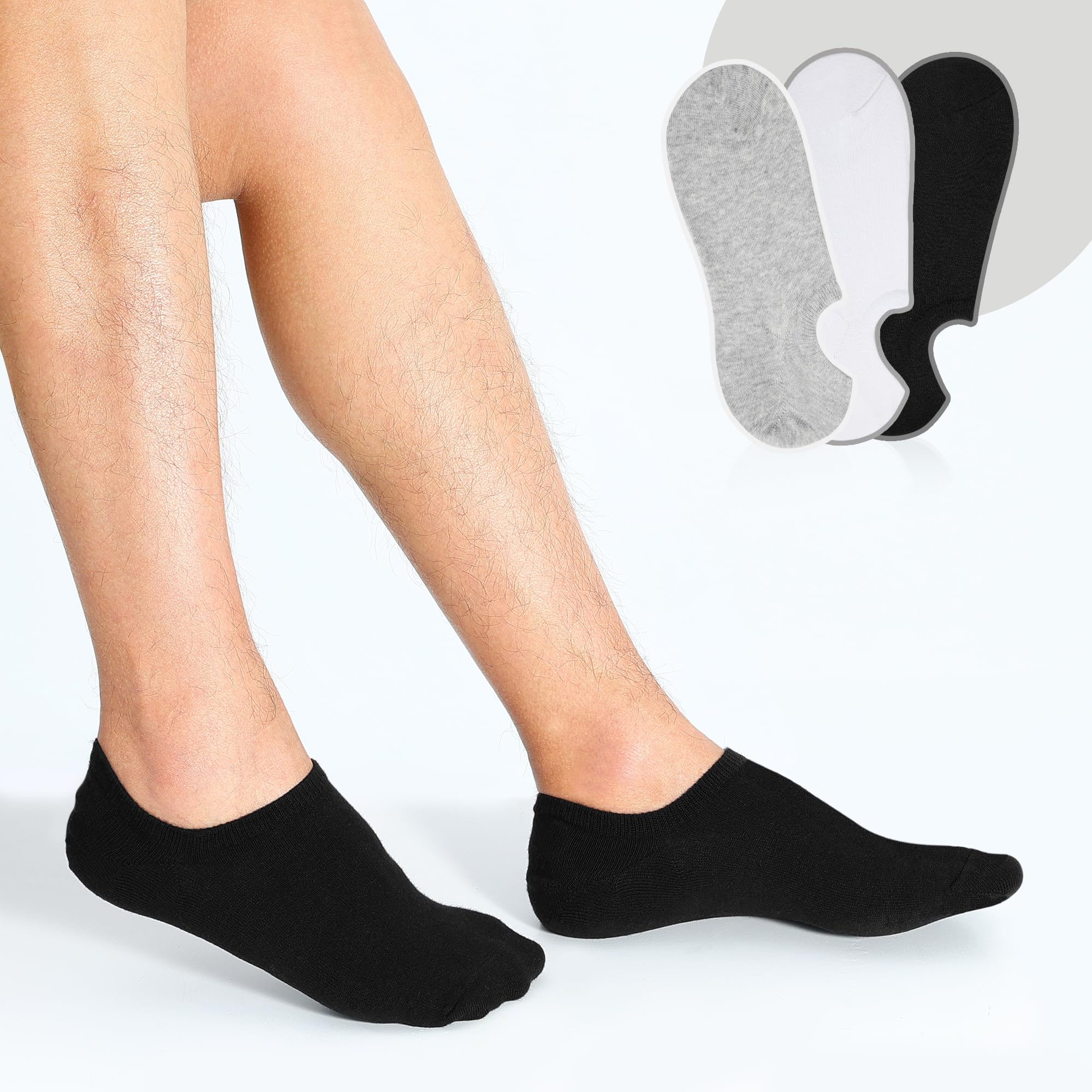 YOJOOM Men's No Show Trainer Socks - Pack of 6-9/9-12 Pairs, Low Cut Invisible Socks with Non-Slip Silicone Stripes for Running, Gym & Casual Wear