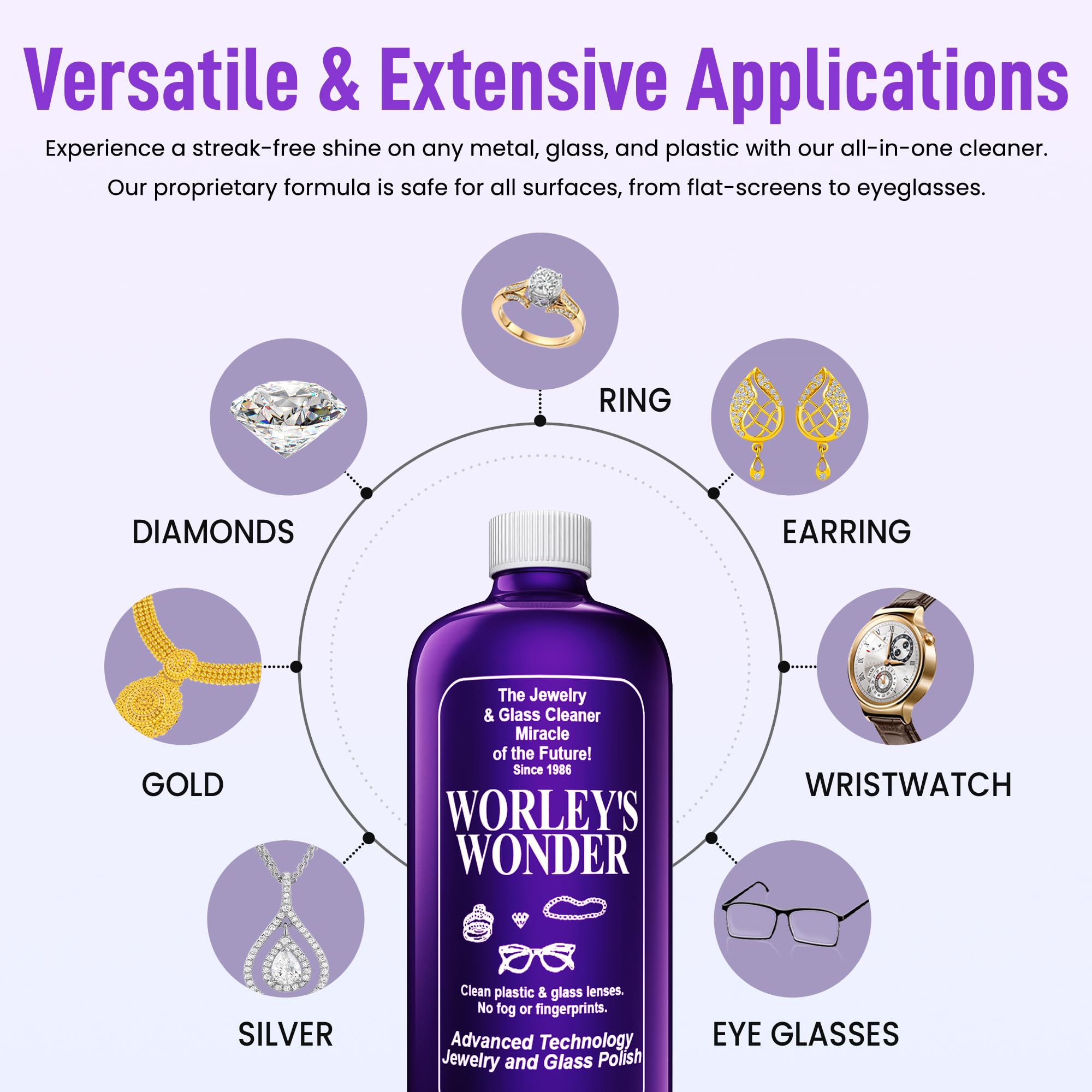Worley's Wonder Jewelry & Glass Cleaner Spray - Safe for Gold, Silver, Diamonds, Gemstones, Glass, Marble & Electronics | 32oz Refill Bottle (Pack of 2) | Perfect for Cleaning Rings, Necklaces, Watches, Eyeglasses & Smartphone Screens
