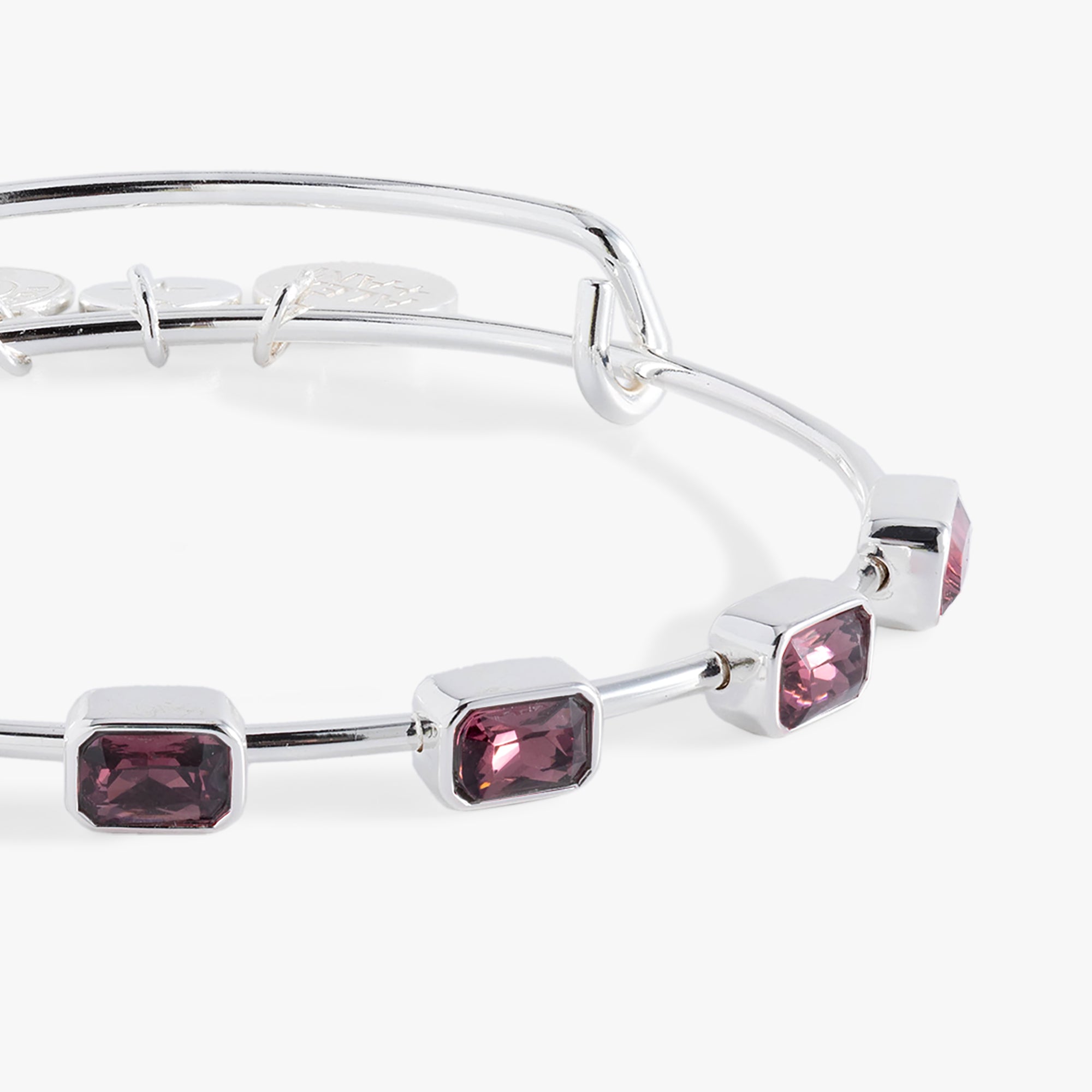 February Birthstone Emerald Cut Bangle - Sterling Silver Amethyst Bracelet for Women | Perfect Birthday Gift, Anniversary Present & Everyday Jewelry