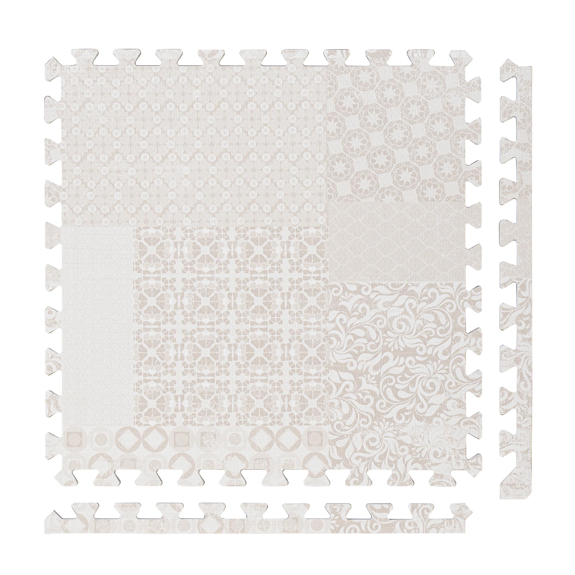 Premium Non-Toxic Baby Play Mat & Exercise Floor Tiles - 6-Piece Large Puzzle Mat (6ft x 4ft) - Thick, Waterproof & Peel-Resistant Foam Tiles for Kids Playroom, Nursery, Gym & Home Yoga - Totem Beige Design