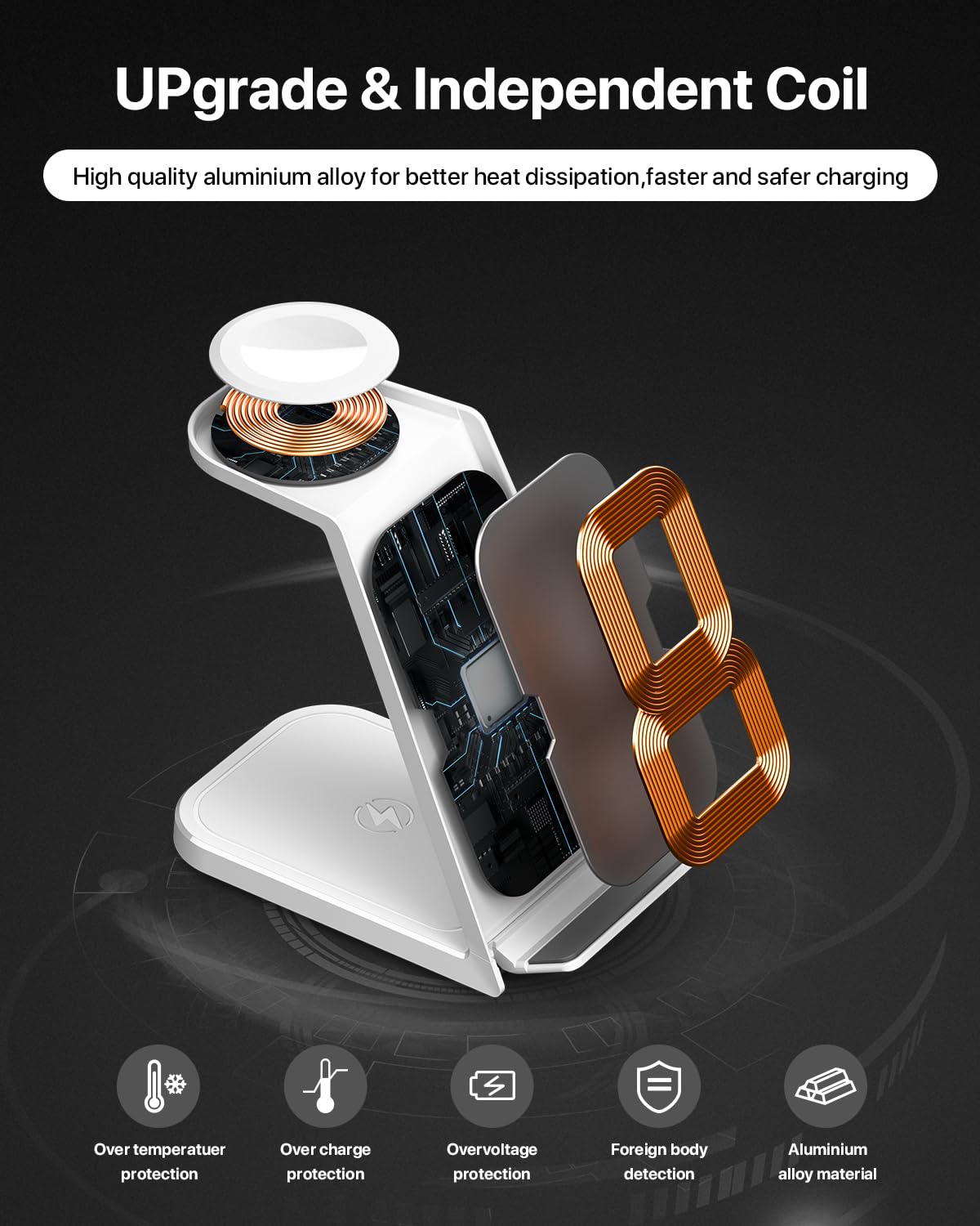 3 in 1 Wireless Charging Station for iPhone 16/15/14/13/12/11, Apple Watch & AirPods - 15W Fast Wireless Charger Stand with Aluminum Alloy Base | Perfect for Home, Office & Nightstand Charging