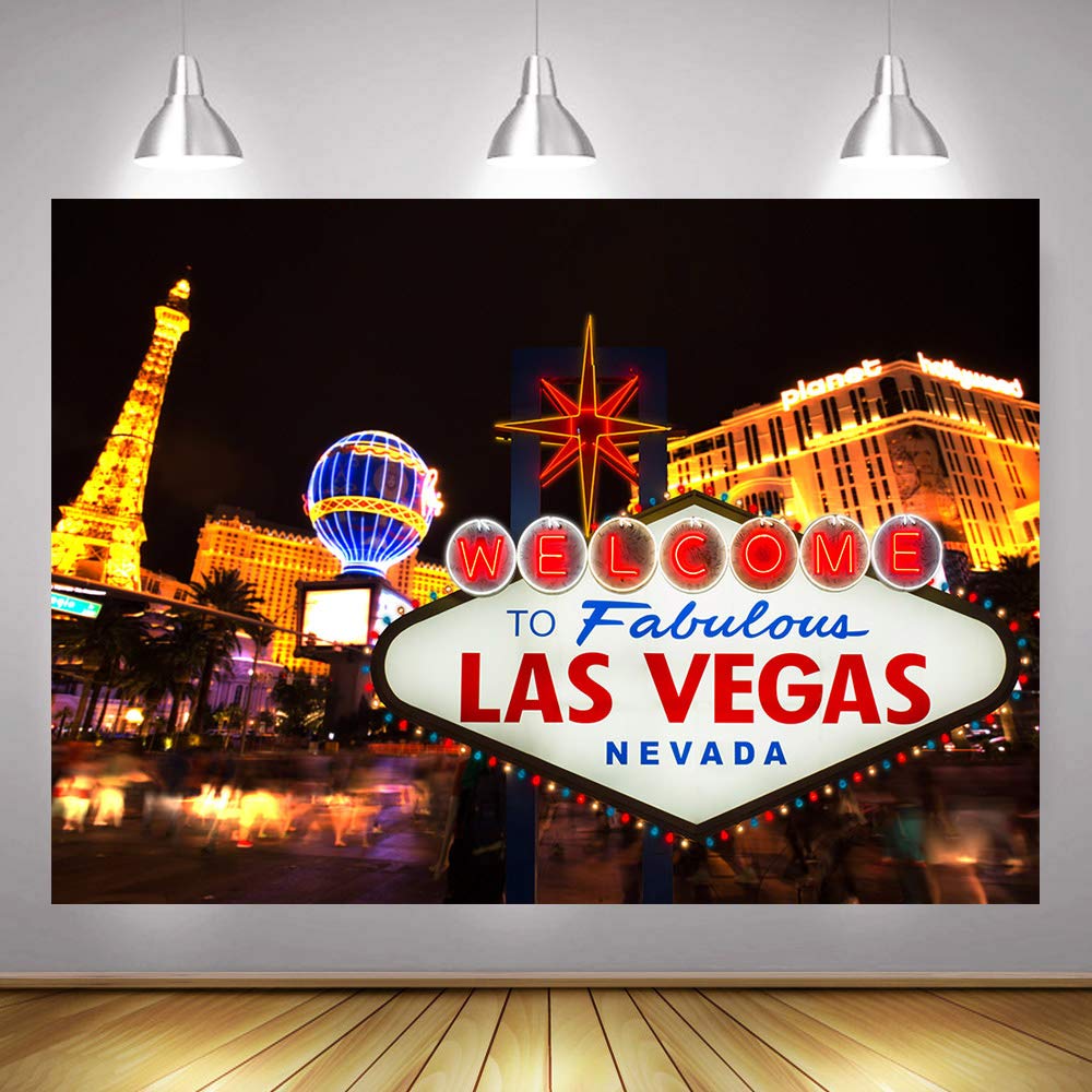 7x5ft Las Vegas Casino Night Photography Backdrop - City Billboard Banner for Party Decor, Photo Booth Props & Studio Background (Vinyl Material) - Perfect for Themed Events, Birthday Parties & Professional Photography
