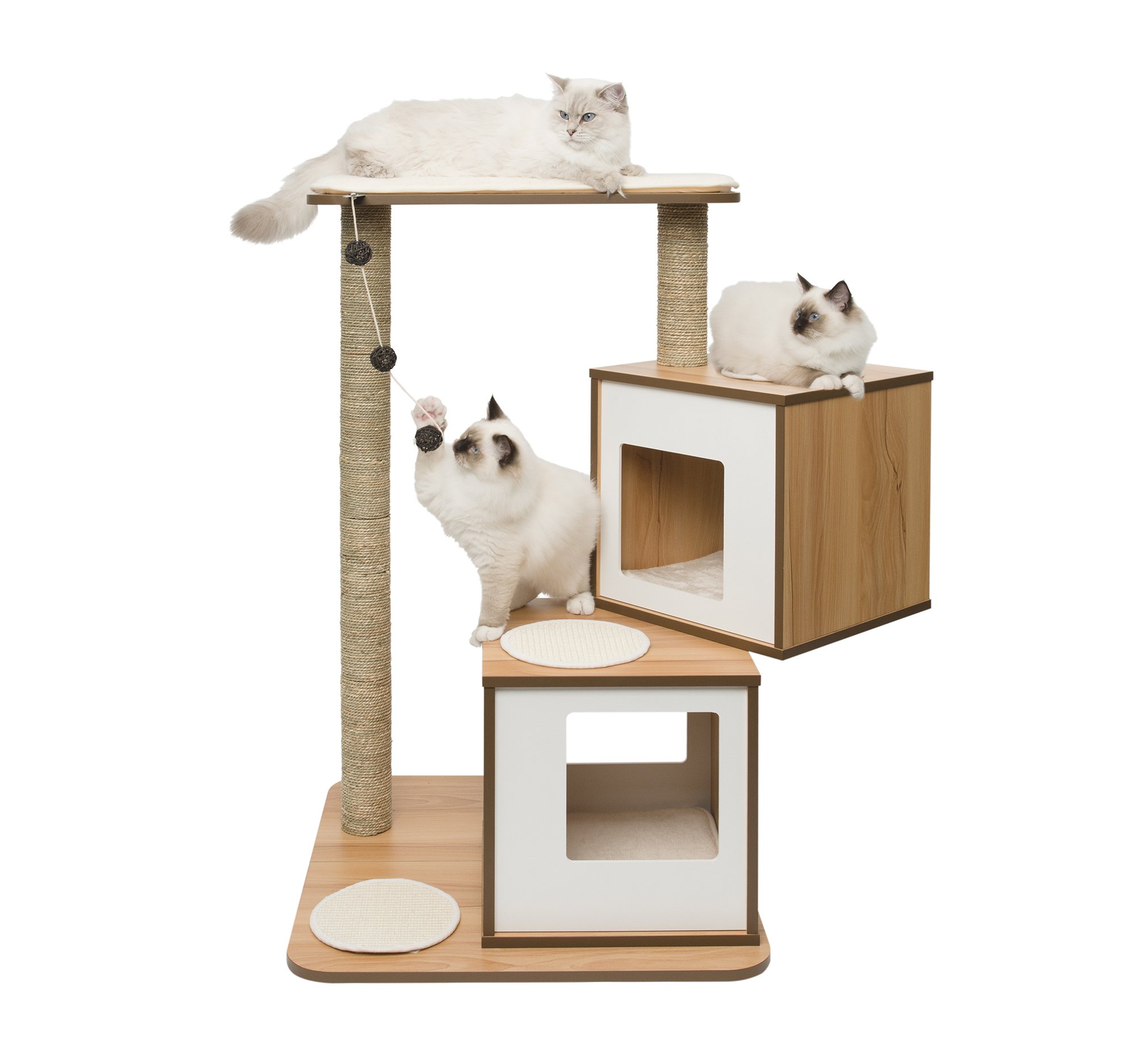Premium Walnut Double Vesper Cat Tree with Scratching Posts - Sturdy & Stylish Cat Climbing Furniture for Indoor Cats - Perfect for Play, Rest & Exercise in Living Rooms & Bedrooms