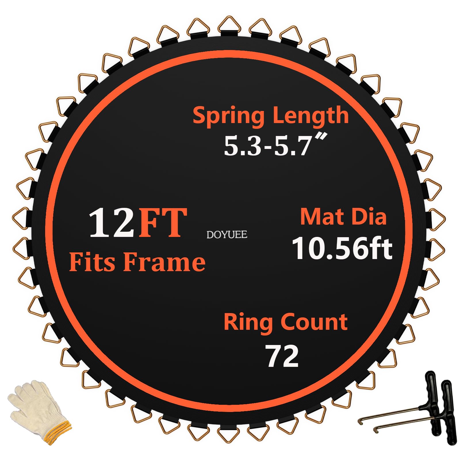 12FT Trampoline Replacement Mat - Heavy Duty 126.8in/10.56ft Diameter with 72 V-Rings - Compatible with 12FT Trampoline Frames Using 5.3