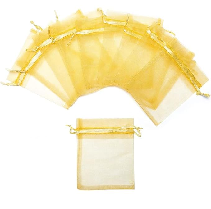 Avanti Creations Golden Clear Plain Potli Bags - 20 Pack (10x14cm) | Organza Drawstring Pouches for Jewelry, Wedding Favors & Party Gifts | Perfect for Indian Weddings, Bridal Showers & Festival Return Gifts