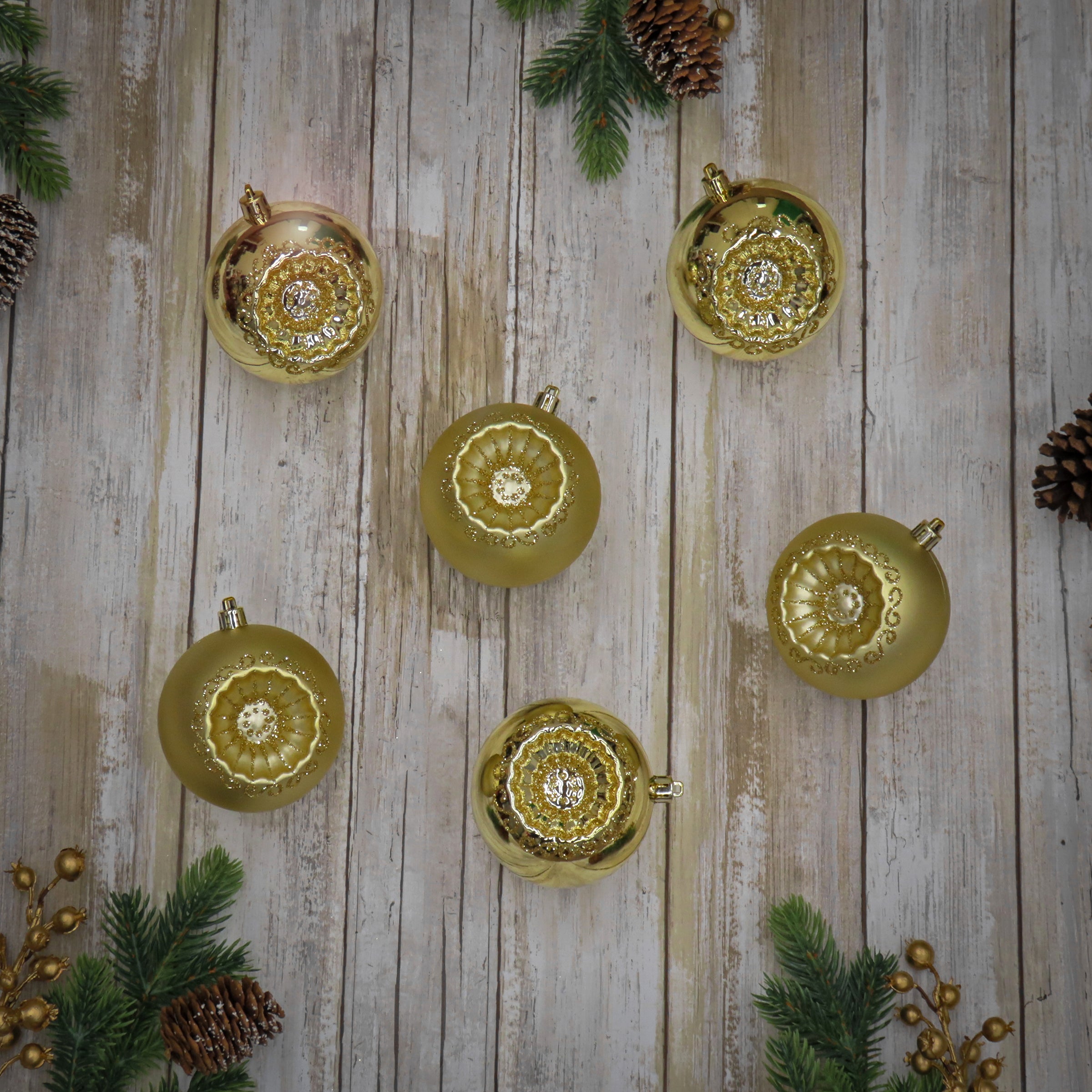 6 Piece Shatterproof Glittering Gold Christmas Tree Ornaments - Elegant Holiday Decor for Xmas Party, Home & Office Decoration