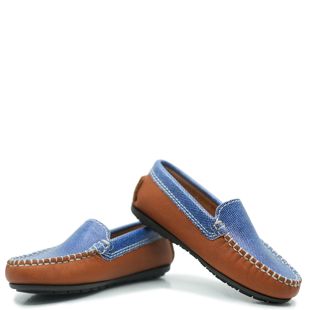 Men's Atlanta Moccasin Loafers - Denim & Camel Leather Casual Slip-On Shoes for Business, Travel & Everyday Wear
