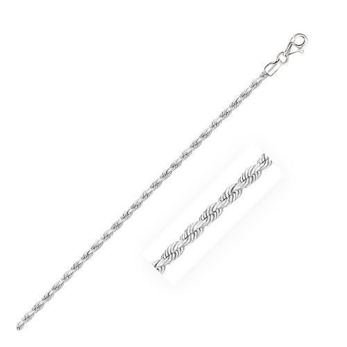 2.5mm 14k White Gold Solid Diamond Cut Rope Chain Necklace 22