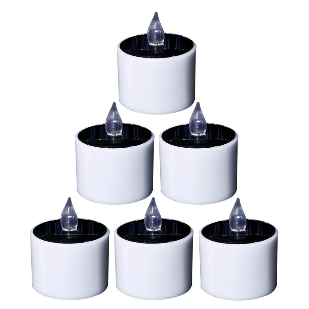 ULTNICE 6 Pack Solar Powered LED Tea Lights - Waterproof Flameless Flickering Candles for Outdoor Garden, Yard, Pathway, Balcony - Perfect for Wedding, Halloween, Party Decor (White) - Creates Romantic Ambiance for Evenings and Special Events