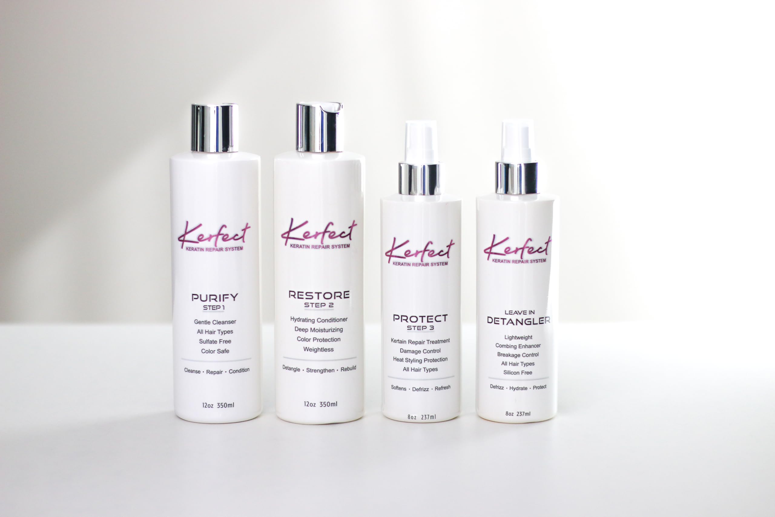 KERFECT Hair Repair Treatment for Dry Damaged Hair - Keratin Deep Leave-In Conditioner for Straight Wavy Curly Hair - 4-Step System for Soft Shiny Frizz-Free Hair - Perfect for Daily Hair Care Salon Results at Home