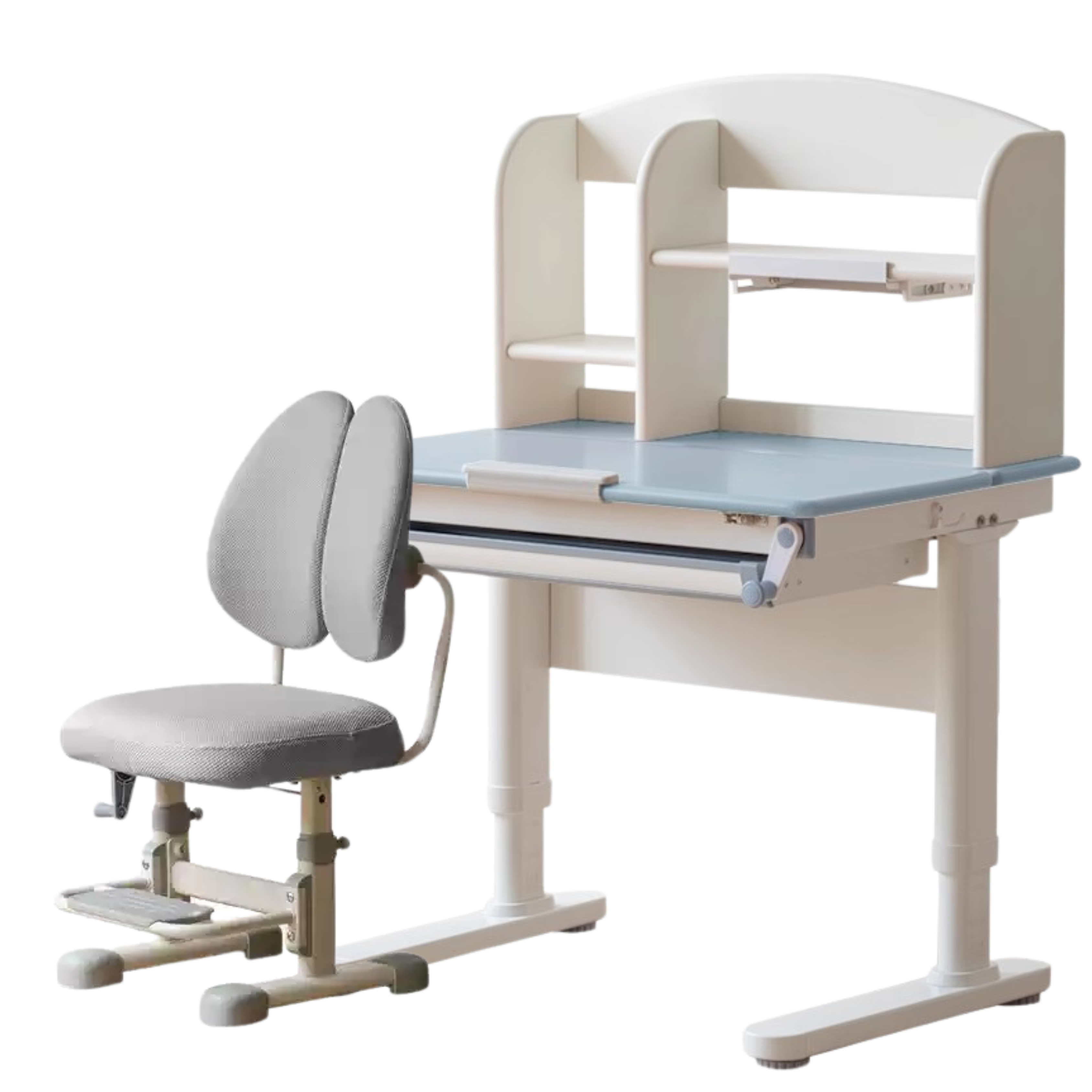 39.3x23.6x29.9 inch / 100x60x76cm/ Blue color / Children's study table shelf+ study chair (elf gray)
