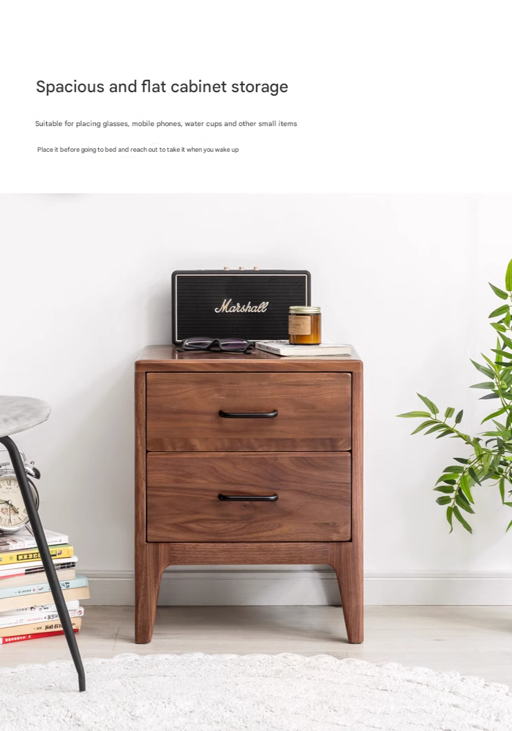 Premium Black Walnut Solid Wood Modern Nightstand - Stylish Bedside Table with Drawer for Bedroom, Living Room & Guest Room