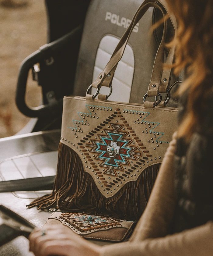 Montana West Aztec Fringe Concealed Carry Tote Bag for Women - Stylish CCW Purse with Hidden Gun Pocket - Perfect for Everyday Carry, Travel & Self Protection