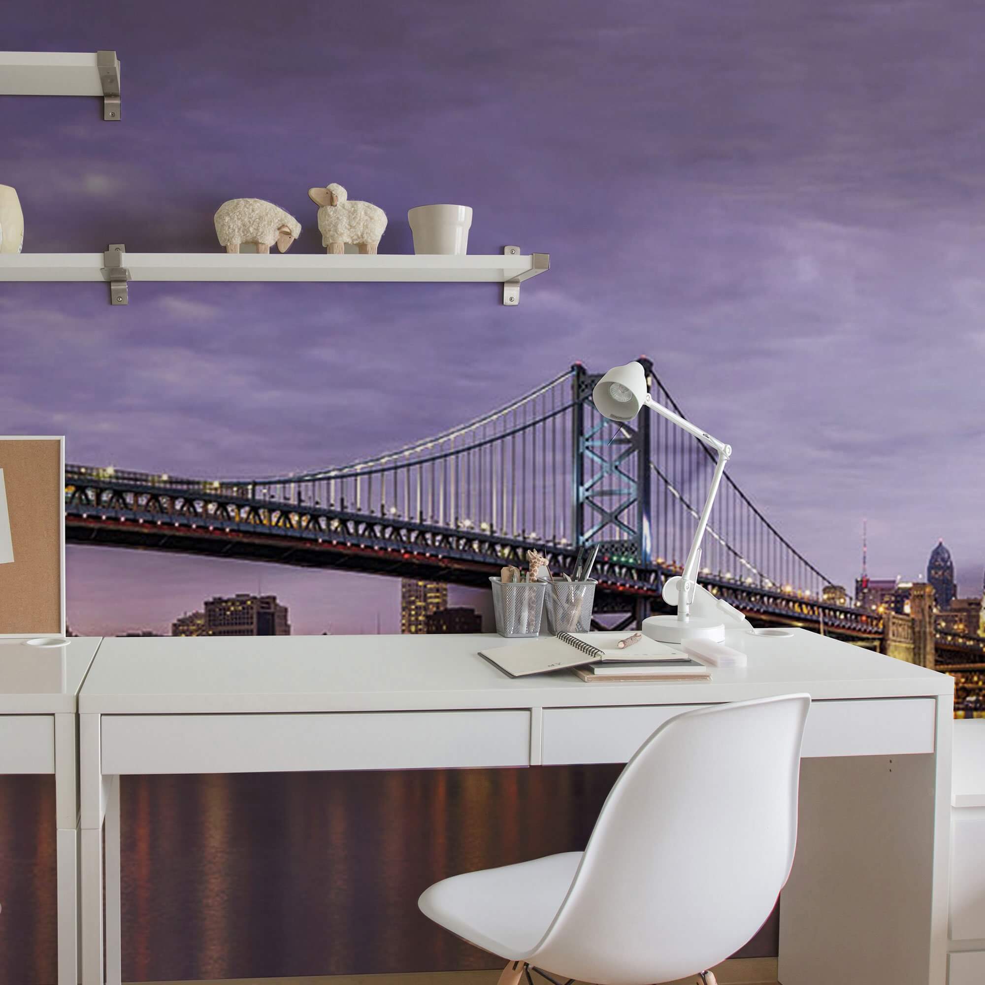 Orange Bridge Landscape Peel and Stick Removable Wallpaper Mural 7442 - Self-Adhesive Wall Decal for Bedroom, Living Room, Nursery & Office Decor