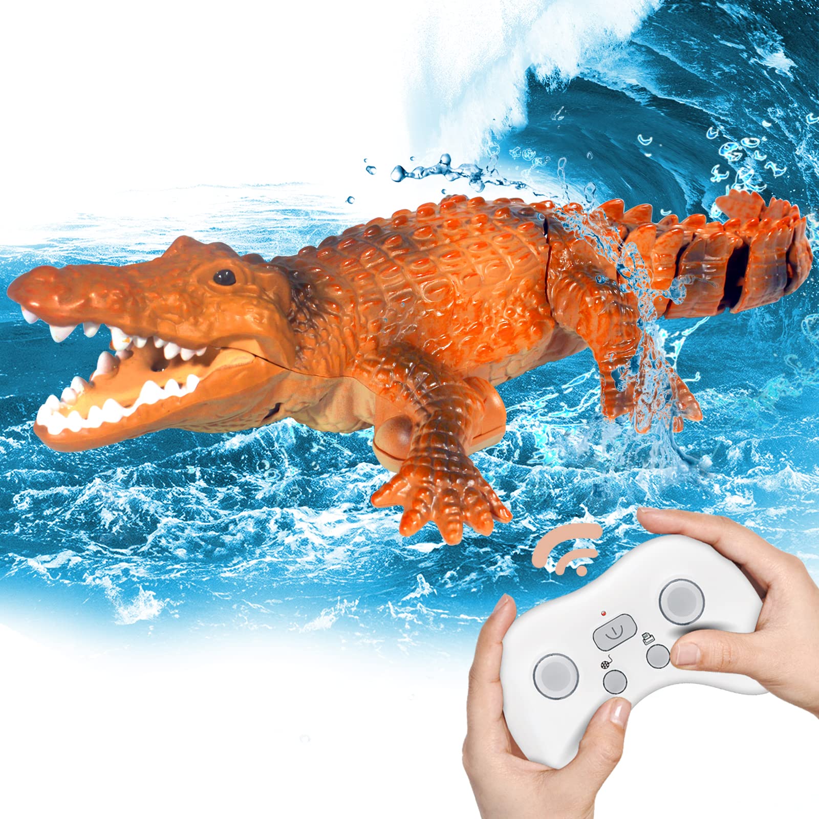 2.4GHz Remote Control Crocodile Boat with Glowing Eyes - RC Shark Pool Toy for Kids Ages 4-8, Fun Swimming Pool & Bath Water Toy - Perfect Gift for Boys & Girls - Great for Summer Pool Parties & Backyard Water Play
