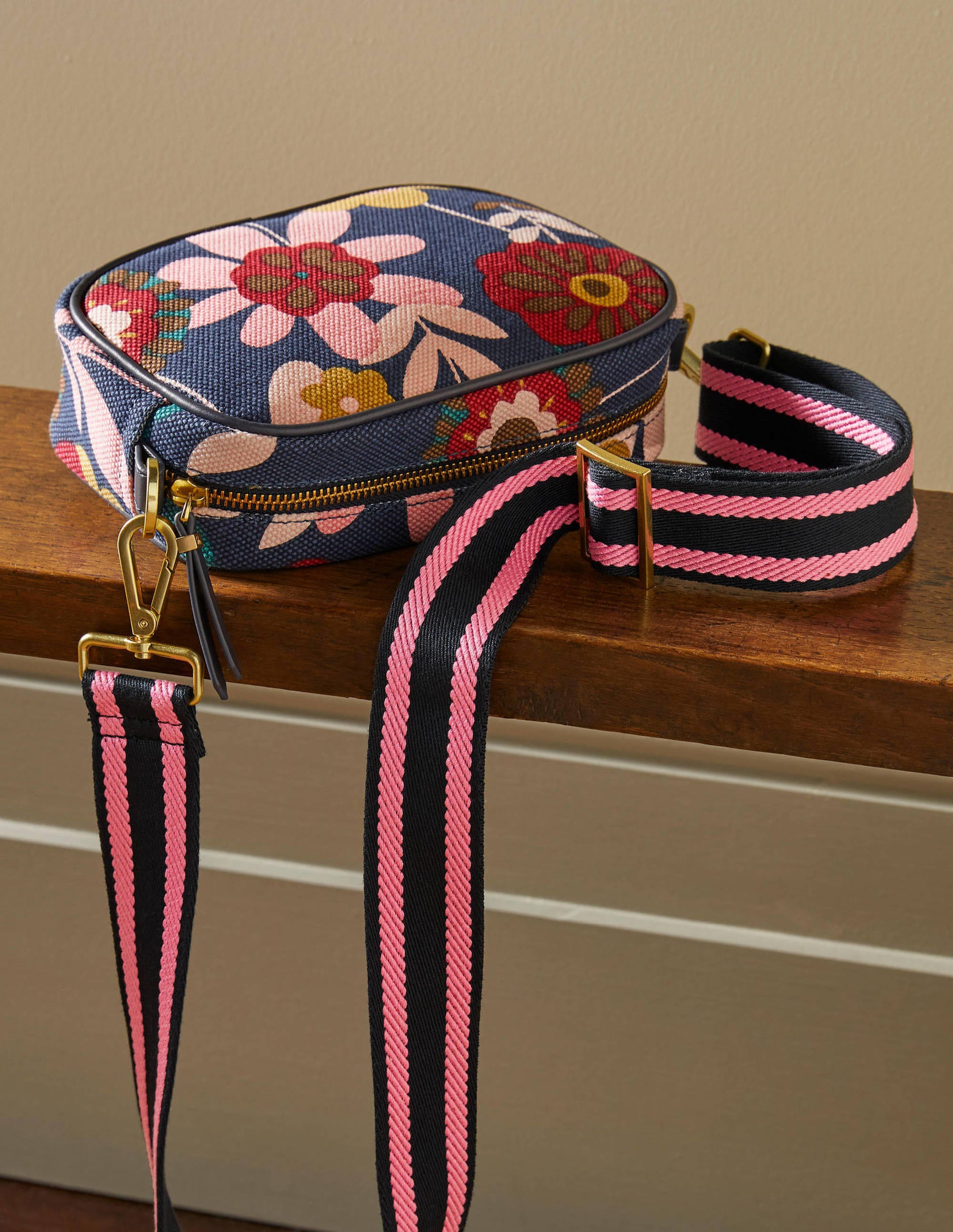 Stylish Canvas Crossbody Bag in French Navy with Floral Print - Perfect for Travel, Shopping & Everyday Use
