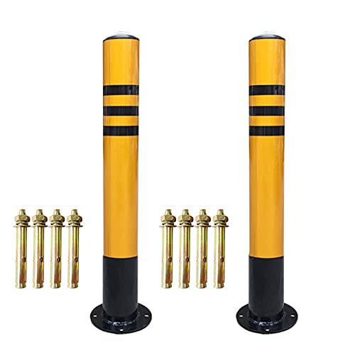 2 Pack Heavy Duty Metal Parking Bollards with Reflective Tape - 76x600mm Driveway Security Posts for Cars, Easy Installation - Ideal for Driveways, Parking Lots & Garages