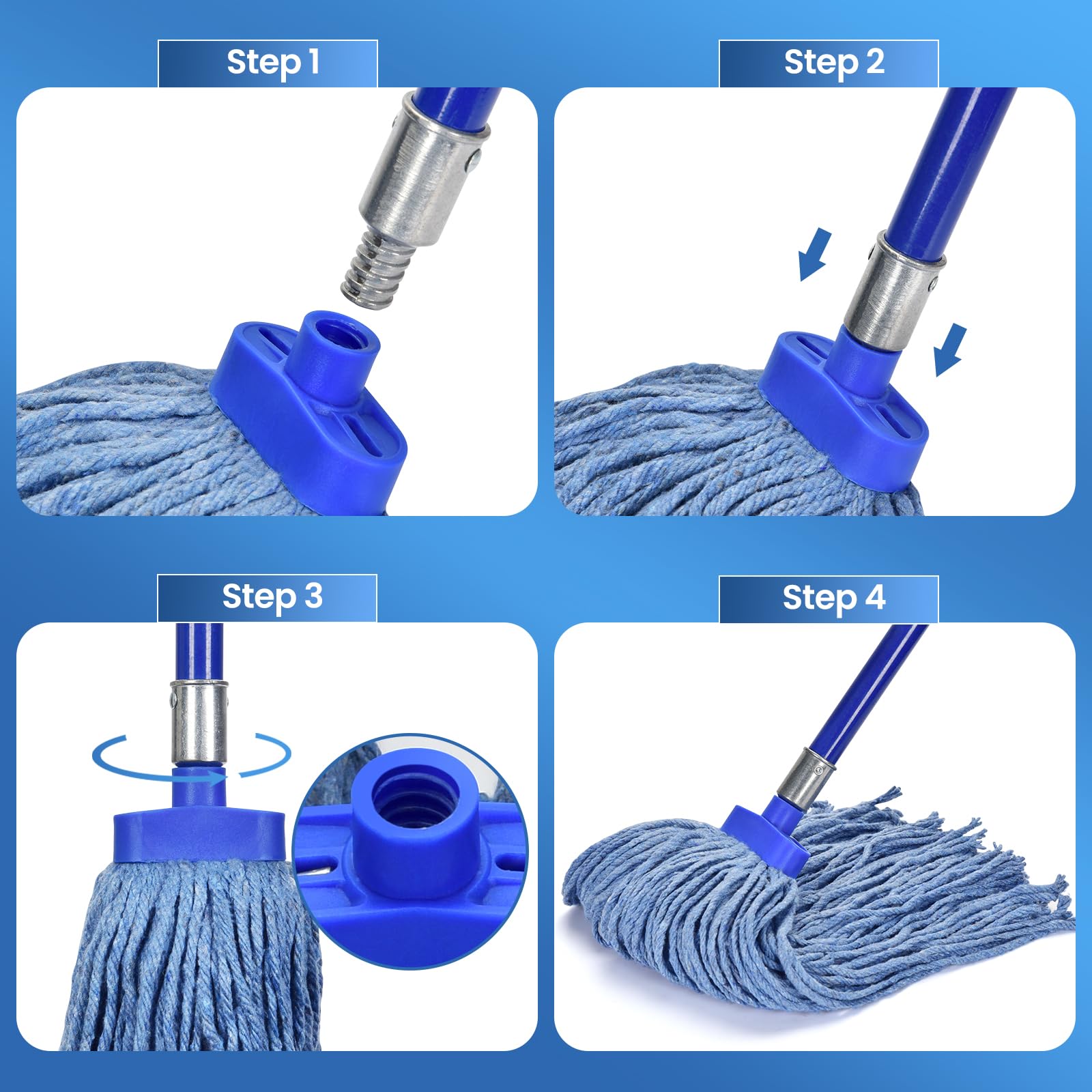 Heavy Duty Cotton Wet Mop Heads (12 Pack) - for Home & Commercial Cleaning