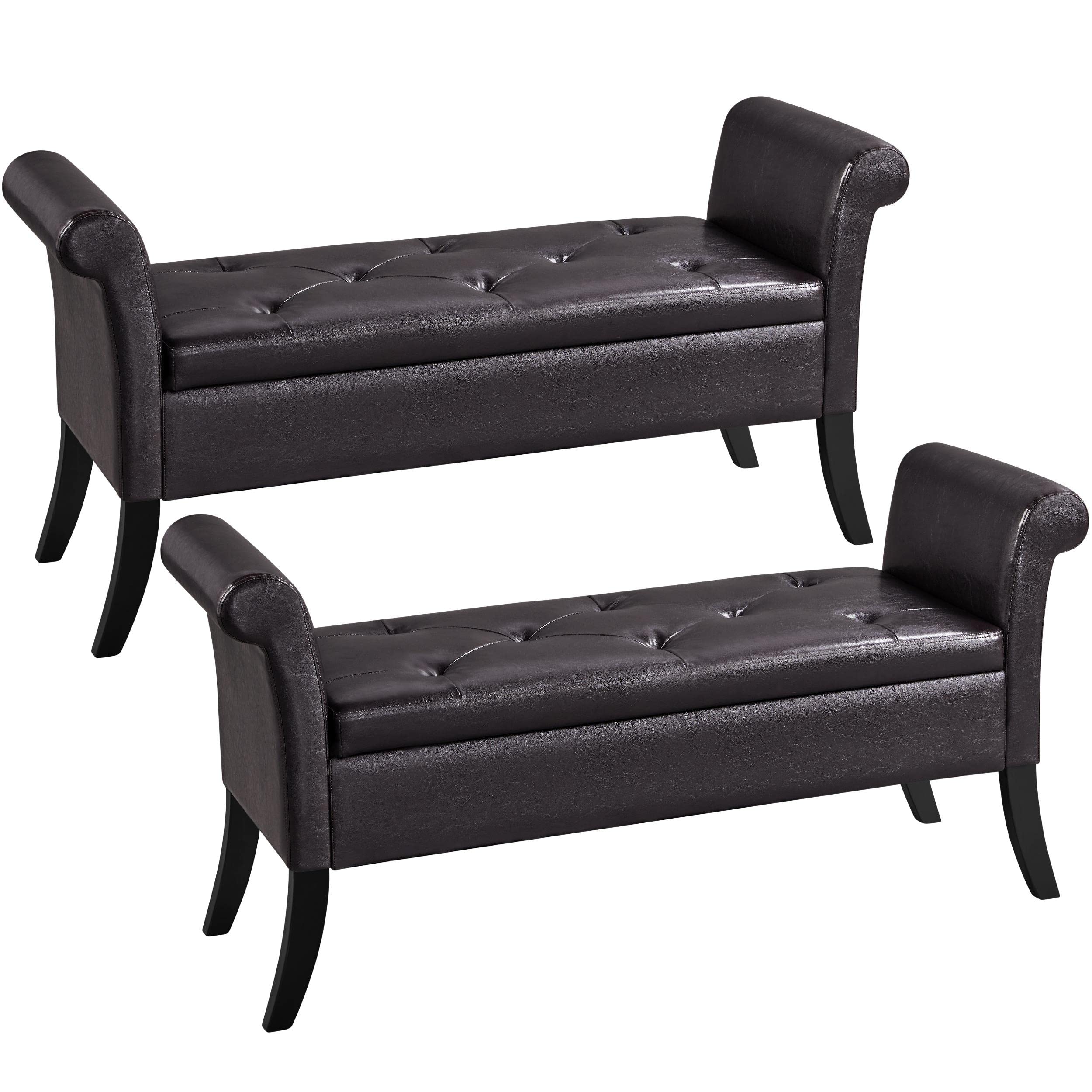 Yaheetech 52 Inch Tufted Storage Ottoman Bench with Arms - Large Footstool & Entryway Couch Settee, 66lb Capacity Storage Chest (2-Piece Set) - Perfect for Living Room, Bedroom, or Entryway Organization