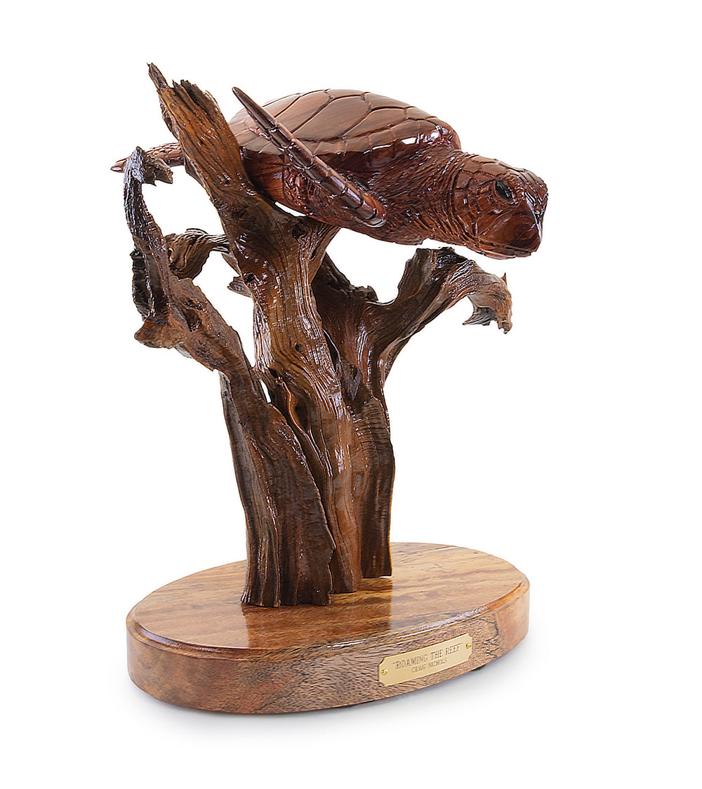 Handcrafted Koa Wood Sculpture - Roaming the Reef Ocean Art by Craig Nichols | Hawaiian Home Decor, Beach House Accent, Unique Gift for Art Lovers