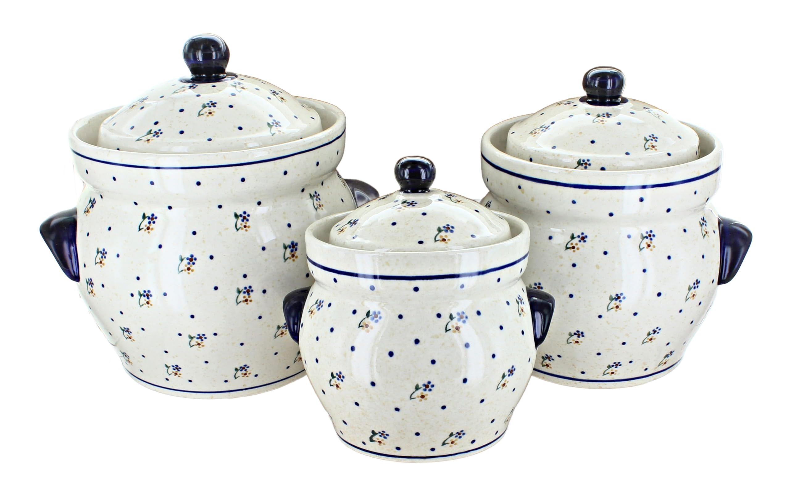 Blue Rose Polish Pottery Country Meadow Large Canister Set - Hand-Painted Ceramic Storage Jars for Kitchen, Pantry & Home Decor | Perfect for Flour, Sugar, Coffee & Dry Food Organization