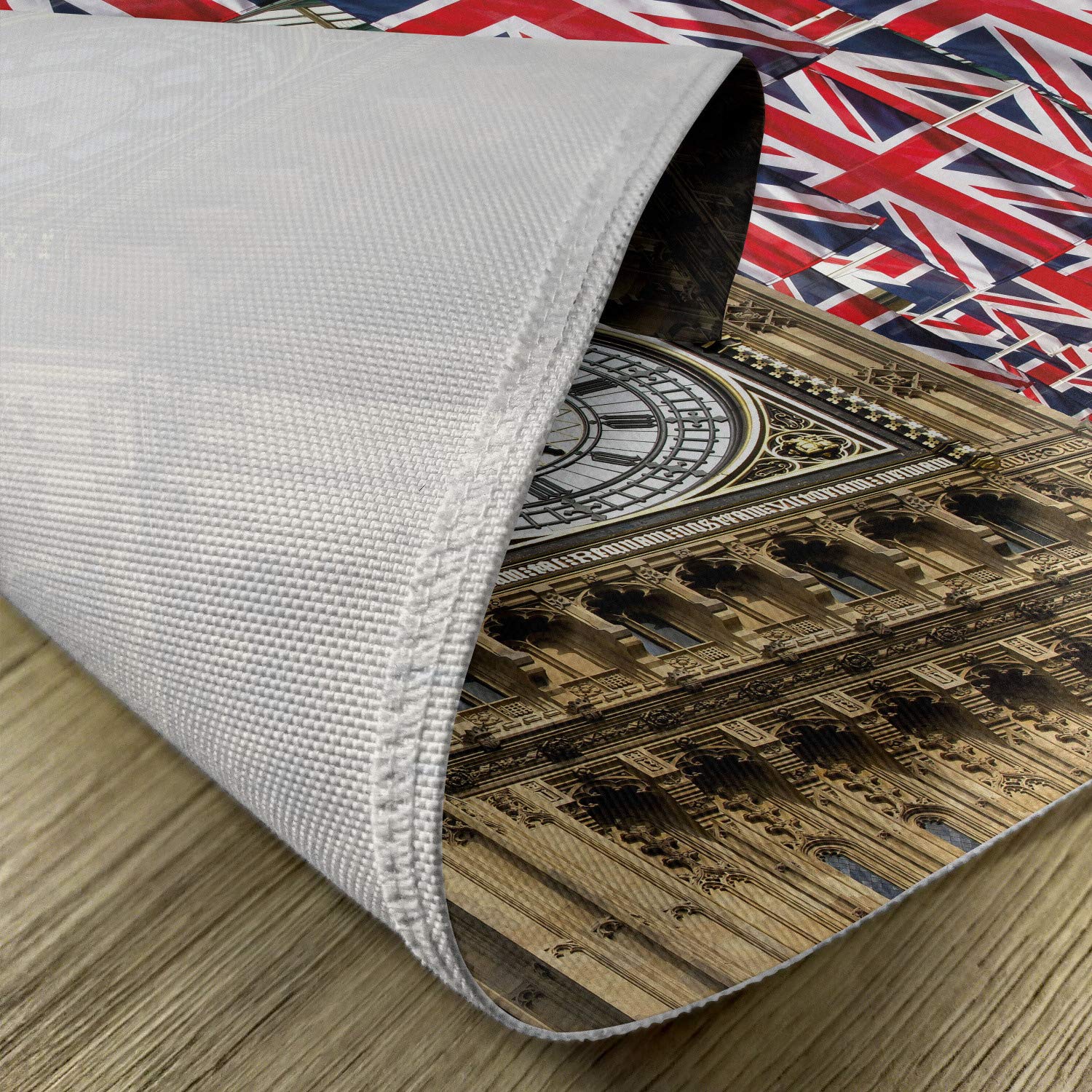 Ambesonne Union Jack Place Mats Set of 4 - UK Flag Design with Big Ben, Washable Fabric Table Mats for Dining Room & Kitchen Decor in Pale Coffee, Navy Blue & Red | Perfect for British-Themed Parties, Tea Time & Home Decor