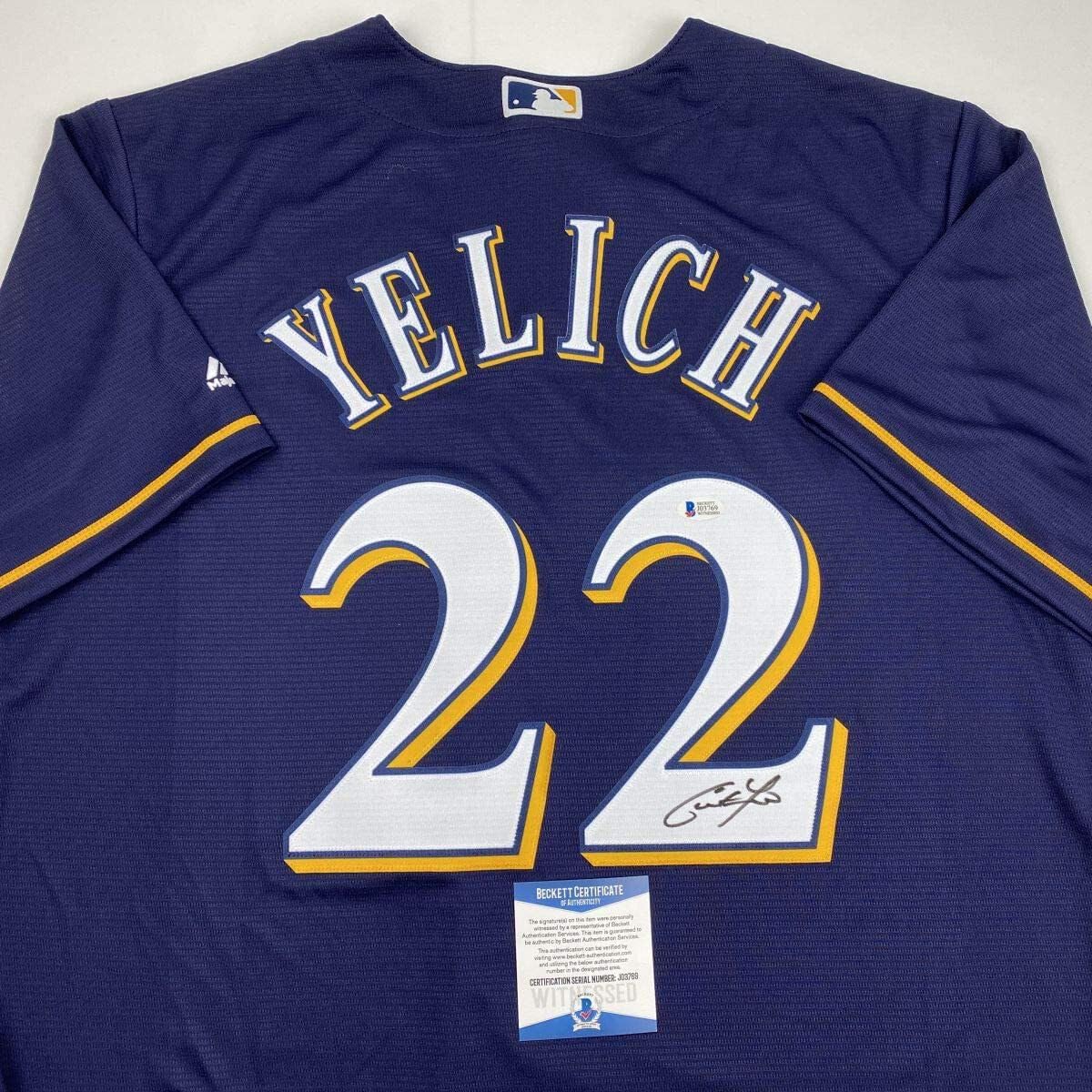 Authentic Autographed Christian Yelich Milwaukee Brewers Baseball Jersey with Beckett BAS COA - Perfect for Collectors, Fans, and Sports Memorabilia Displays