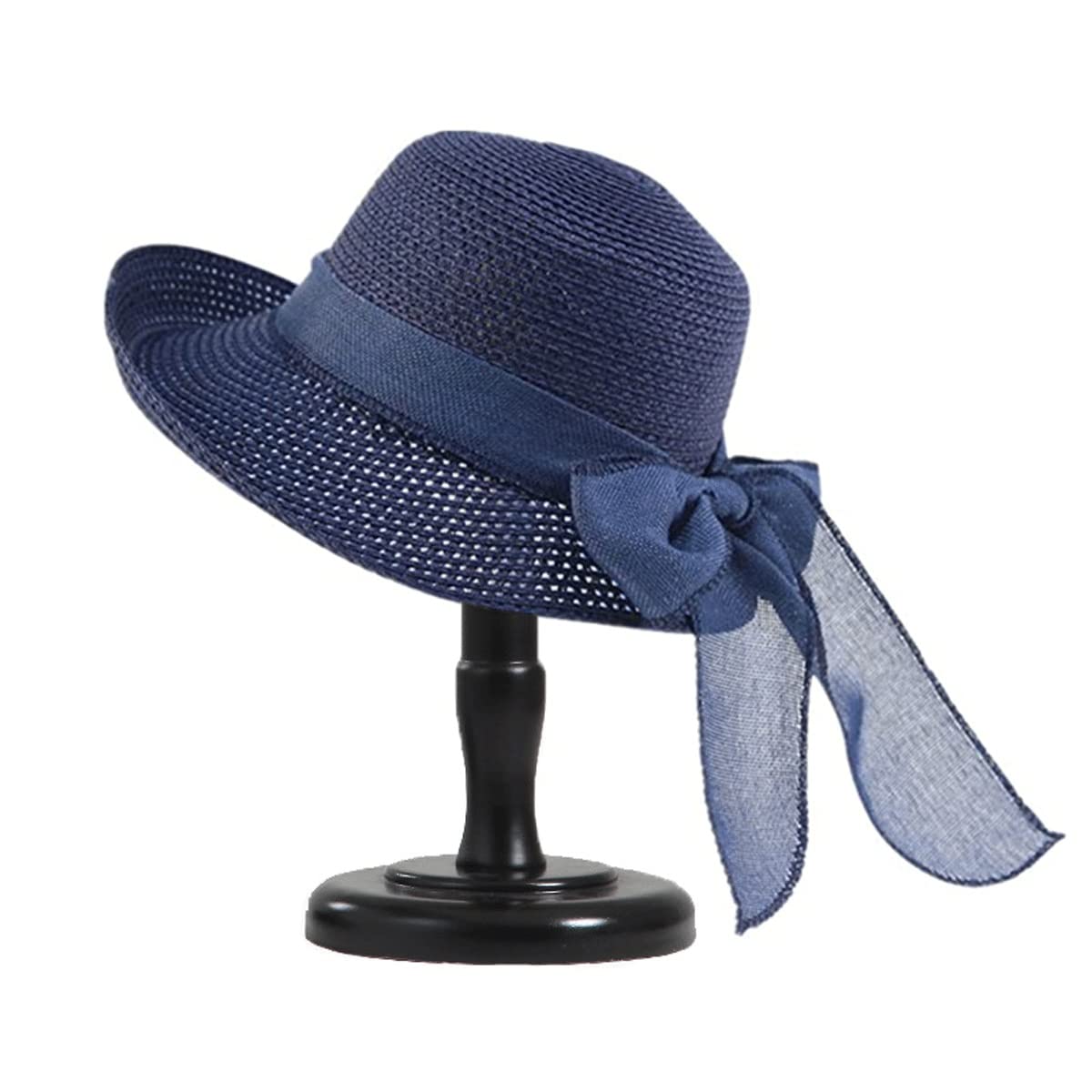 Women's Foldable Straw Sun Hat - Wide Brim Floppy Cloche Summer Sunbonnet (Blue, One Size) | Perfect for Beach, Garden, Travel & Outdoor Activities