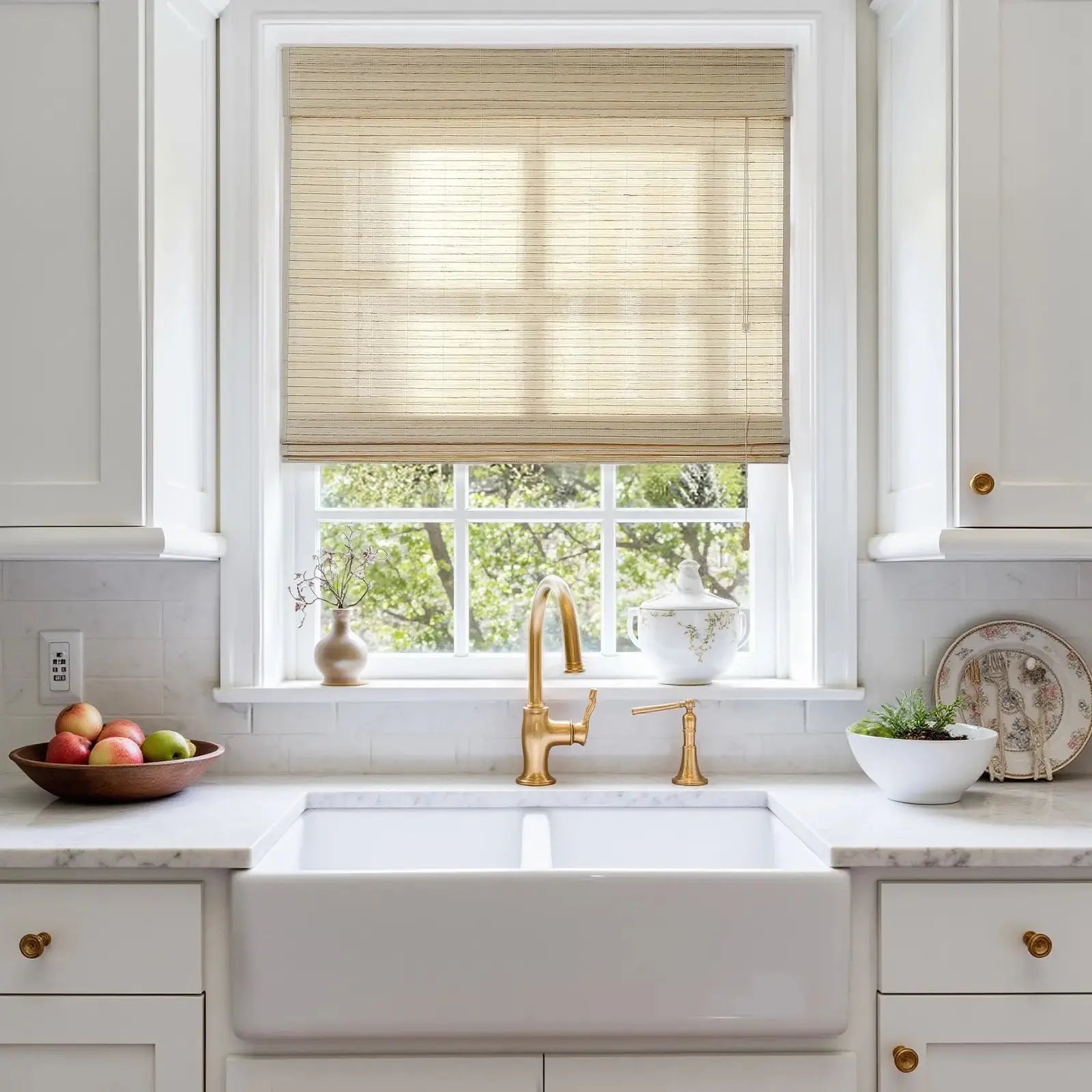 Natural Ramie Bamboo Woven Window Shade - Sand Beige Color | Eco-Friendly Room Darkening Blind for Living Room & Bedroom