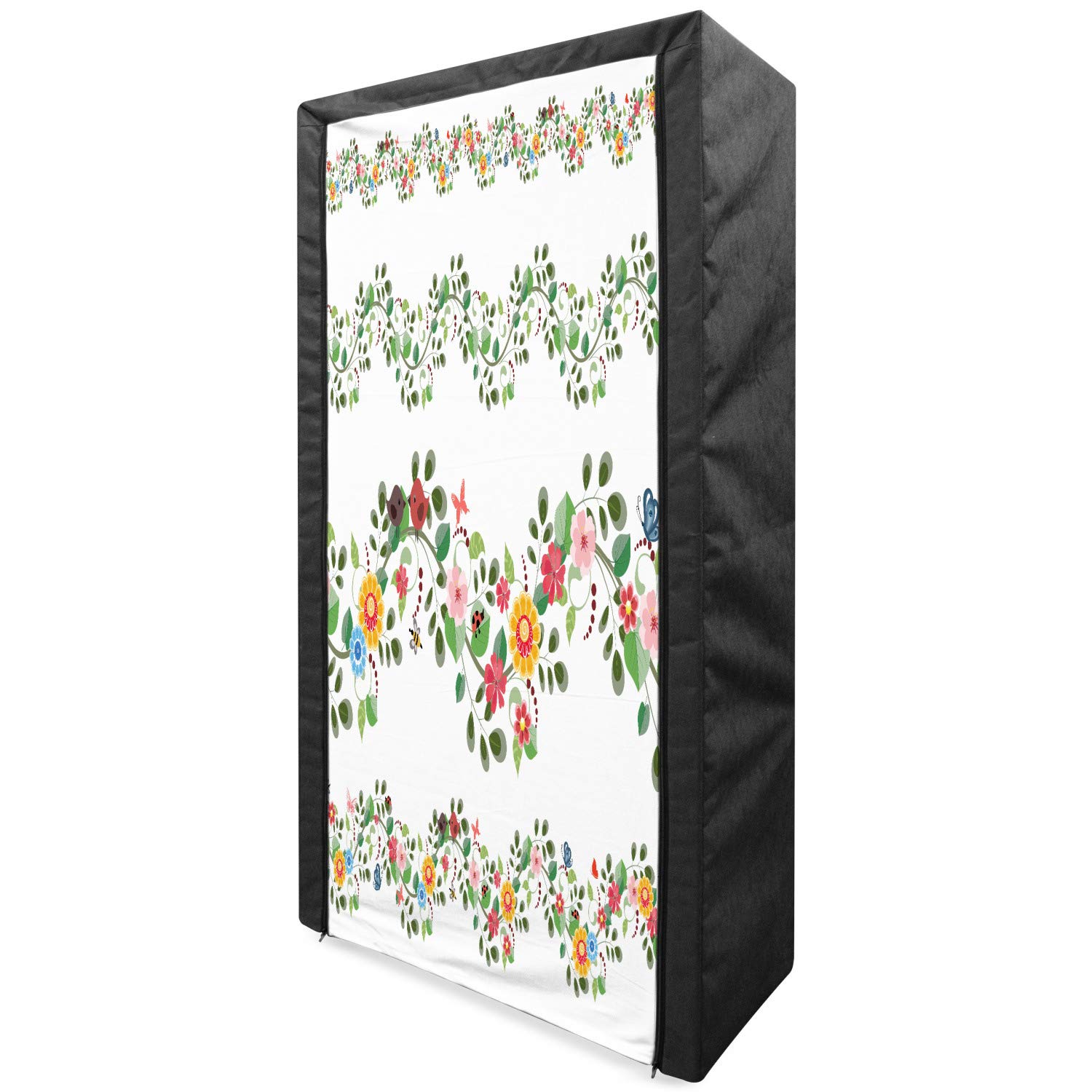 Ambesonne Green Floral Fabric Wardrobe Closet with Shelves - 33.5