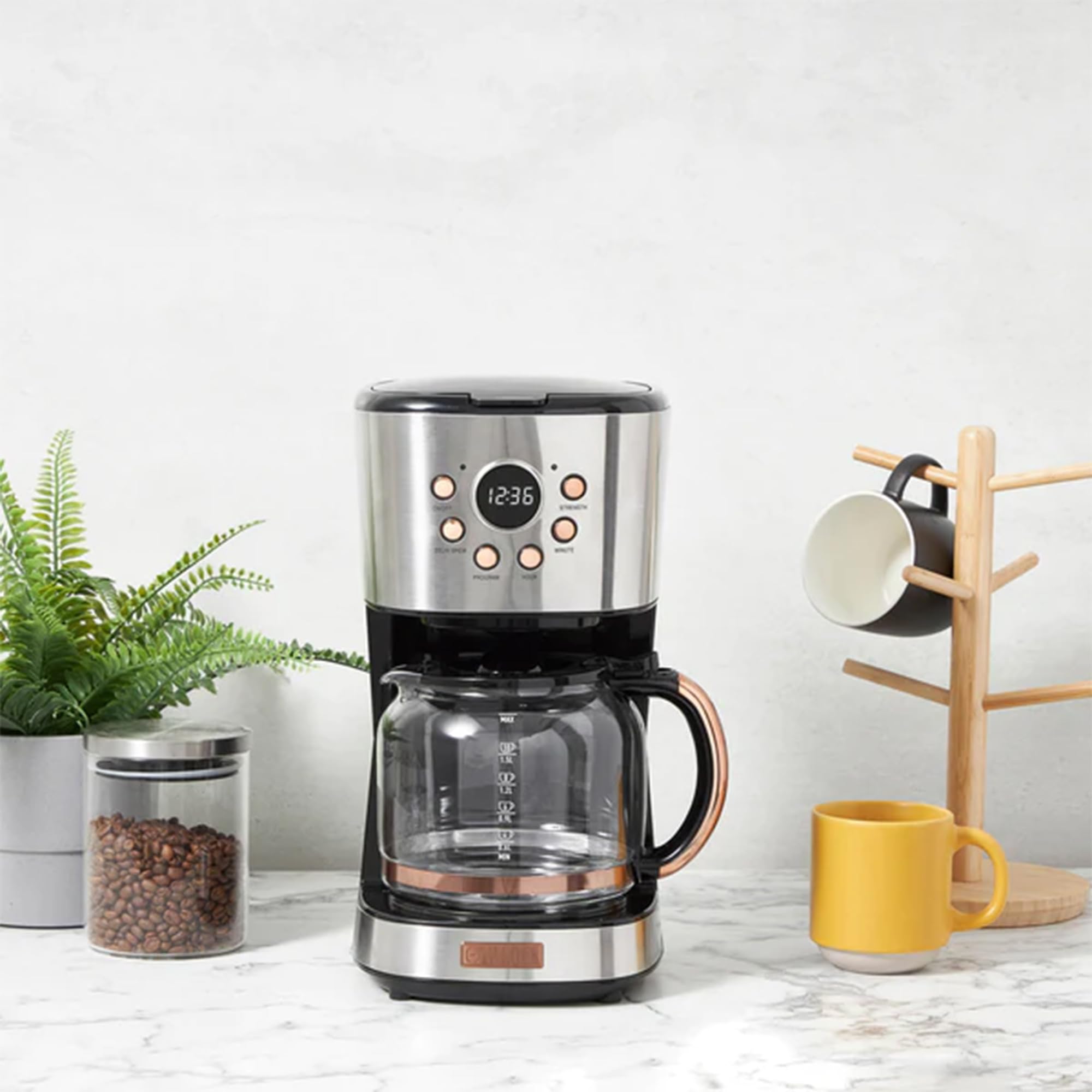 Haden 12 Cup Programmable Drip Coffee Maker with Auto Shut-Off & Reusable Filter - Stainless Steel & Copper Finish - Perfect for Home, Office or Restaurant Use