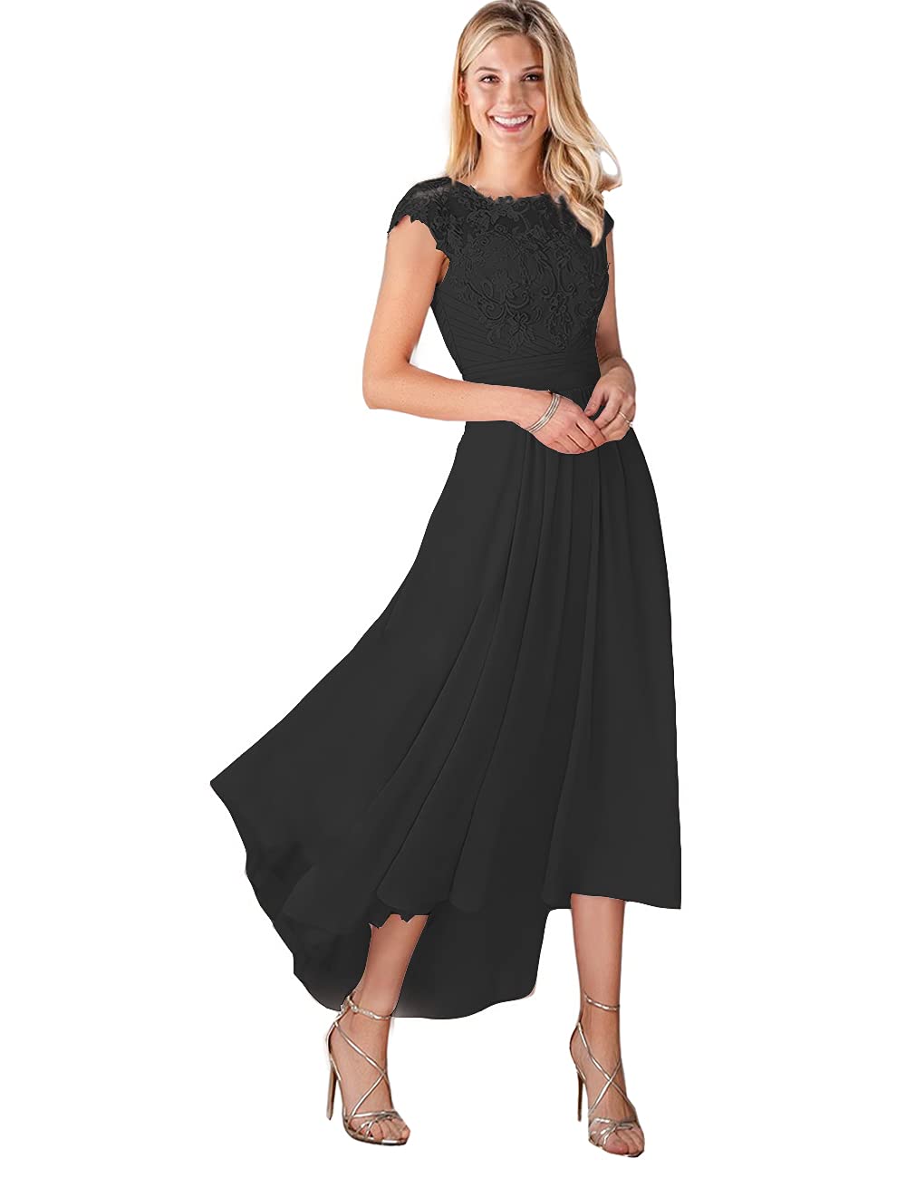 Elegant Women's High-Low Prom Dresses with Pockets - Lace Chiffon Formal Evening Party Gowns with Sleeves - Perfect for Prom, Homecoming, Cocktail Parties & Special Occasions
