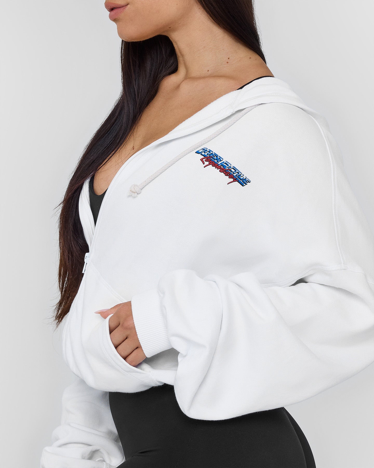 Raw Lounge Oversized Zip Through Hoodie with Graphic Print | White | Cozy Streetwear for Men & Women | Perfect for Casual Outings, Gym Sessions and Loungewear
