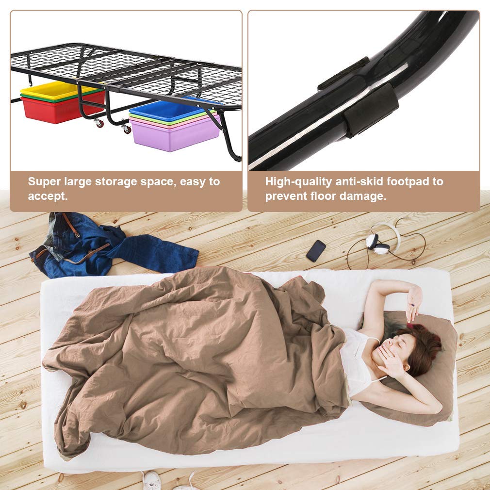 **DKELI Folding Camping Cot with Mattress - Heavy Duty 330Lbs Capacity, Portable Twin Size Rollaway Bed on Wheels for Adults & Kids - Perfect for Camping, Guest Rooms, and Emergency Use (White)**