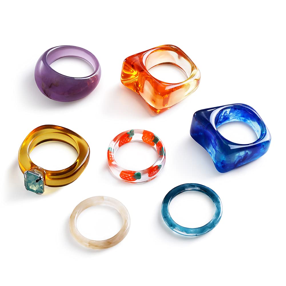 Vibrant Resin & Acrylic Chunky Rings for Women - Colorful Retro Statement Jewelry Set for Teens, Family, Friends, Colleagues | Perfect for Gifts, Parties, Fashion Accessories & Everyday Wear
