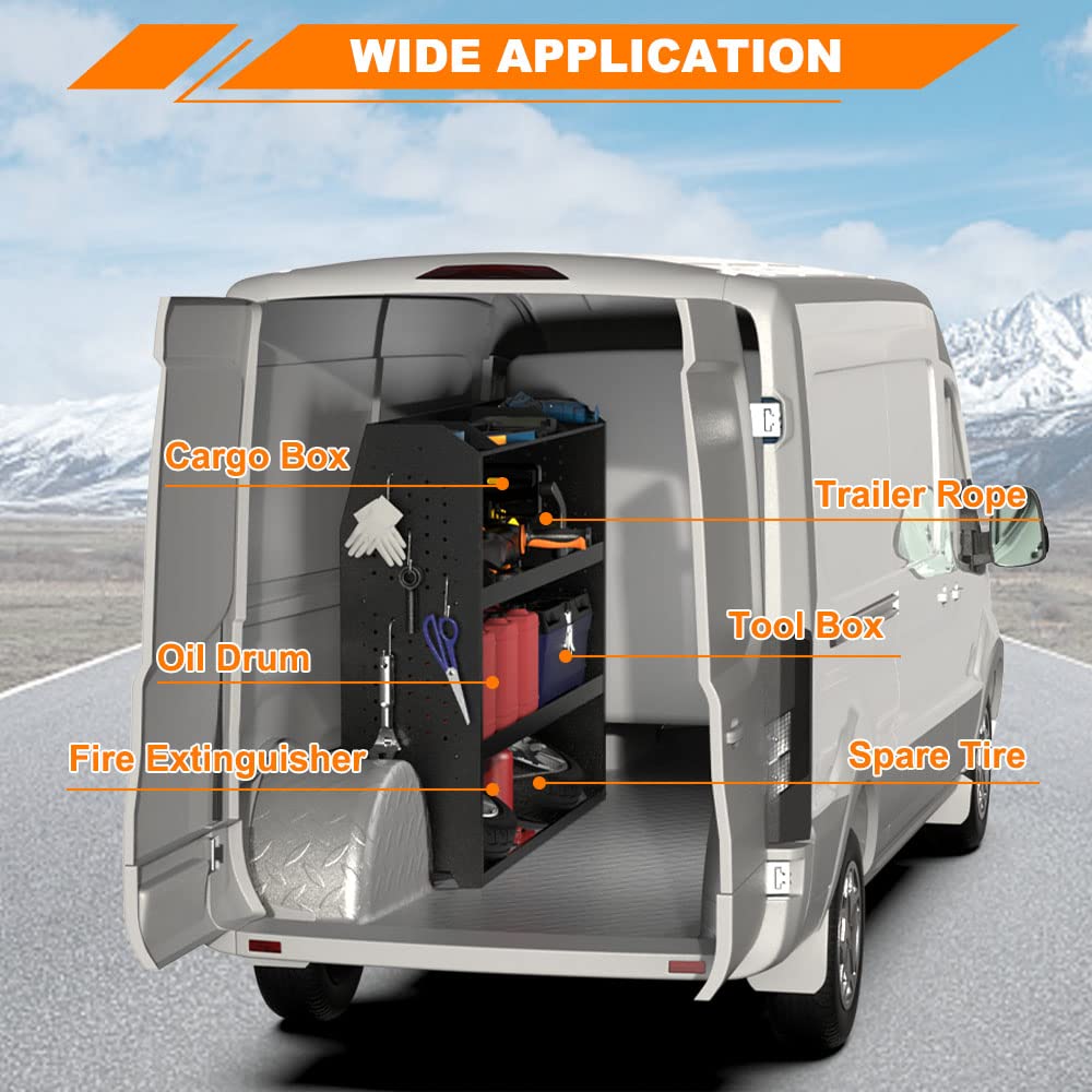MELIPRON Heavy Duty Steel Cargo Van Shelving Storage System - Universal Fit for NV200, Transit Connect 2014+, Chevy City Express & Promaster City - Includes S-Shaped Hooks (32