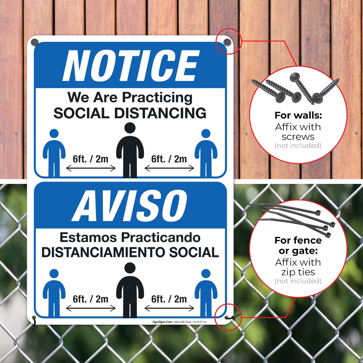 Bilingual Social Distancing Sign - Spanish/English 10x14 Inch Rust-Free Aluminum Sign for Indoor & Outdoor Use | Fade Resistant, Easy to Mount | Made in USA | Perfect for Offices, Schools, and Public Spaces
