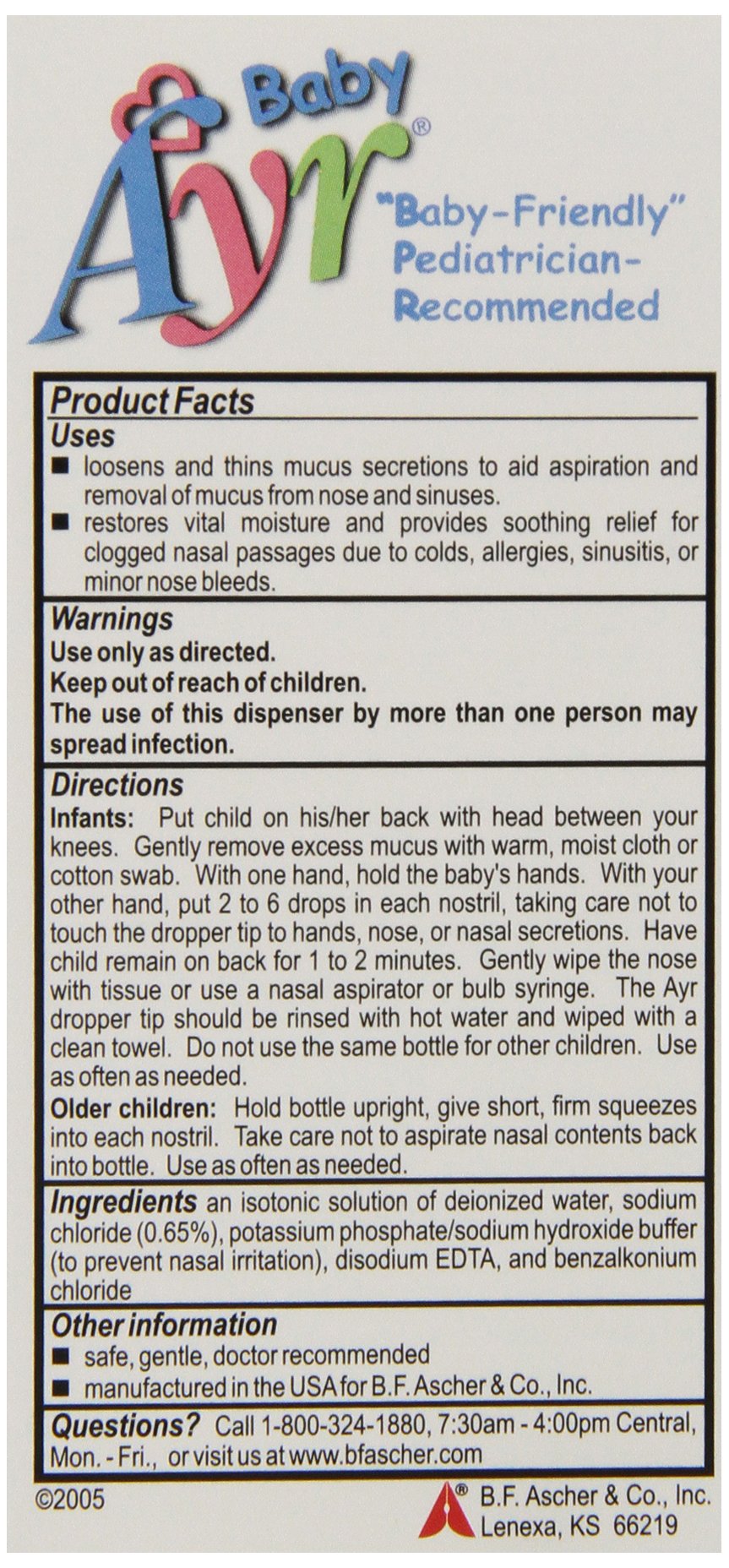 Baby Ayr Saline Nasal Spray & Drops for Infants - 1 Fl Oz Gentle Saline Solution for Congestion Relief - Safe for Newborns & Kids - Perfect for Cold, Allergies & Dry Noses - Pack of 1