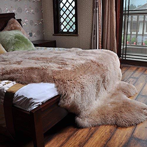 HUAHOO Genuine Sheepskin Rug - 4' x 6' Natural Sheepskin Fur Rug with Shaggy Texture & Irregular Shape - Soft & Fuzzy for Living Room, Bedroom, Fireplace - Perfect for Cozy Home Decor, Floor Seating, or Nursery Accent (4-Pelt Set)