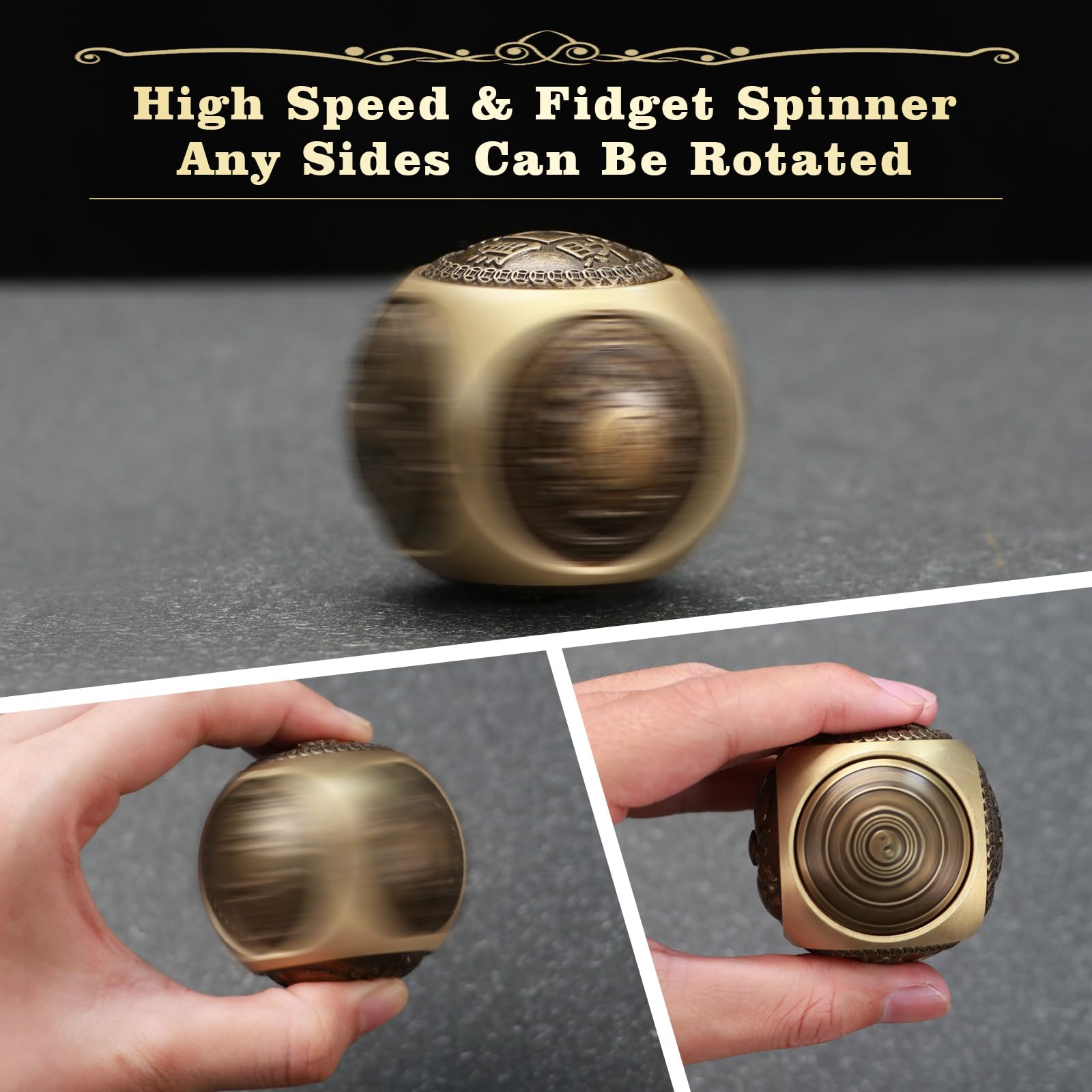 Premium Brass Hexahedral Fidget Spinner for Adults - Anti-Anxiety Stress Relief Hand Toy, 6-Sided Decompression Desk Spinner for Office, Study & Focus - Portable ADHD Sensory Toy for Anxiety Relief & Concentration
