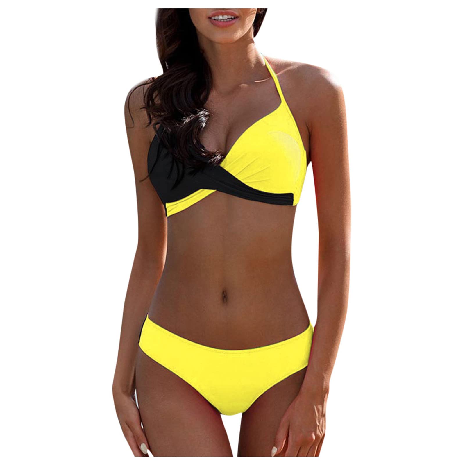 **Mebamook Women's Sexy Colorblock Bikini Set - Sleeveless Swimwear for Beach, Pool & Vacation - Stylish Two-Piece Bathing Suit**
