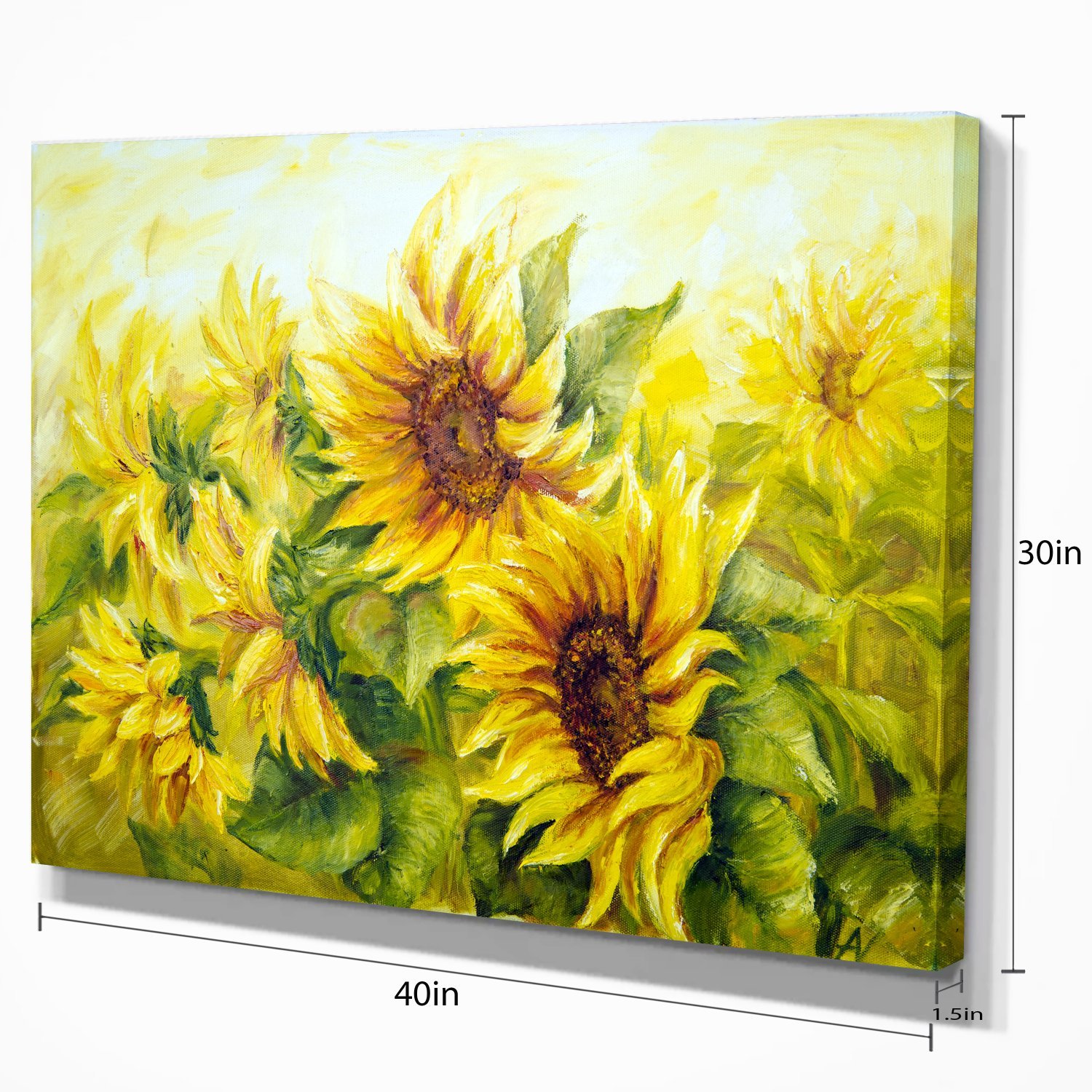 Bright Yellow Sunny Sunflowers Floral Painting Canvas - Handmade Wall Art for Living Room, Bedroom & Office Decor