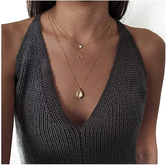 18K Gold Plated Layered Necklace Set with Shell Moon Pendant & Crystal Choker - Elegant Layering Chain Jewelry for Women | Perfect for Date Night, Beach Vacation & Boho Fashion