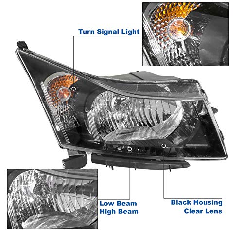 Black Replacement Headlights Compatible with 2011-2015 Chevy Cruze & 2016 Cruze Limited - Durable LED Headlamps for Night Driving & Foggy Conditions