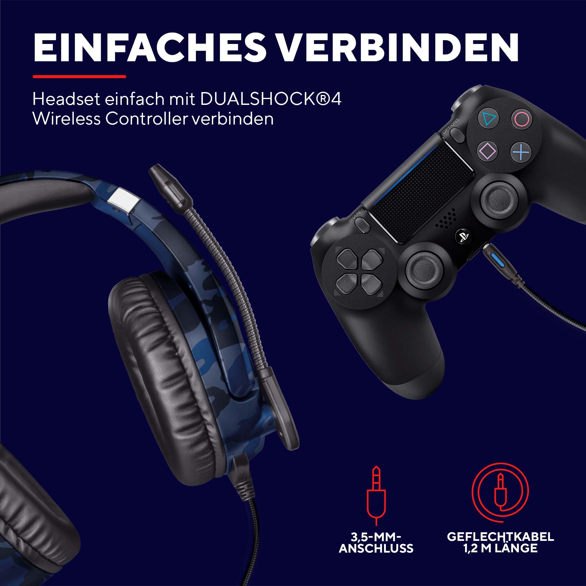 Trust GXT 488 Forze-B Official Licensed PlayStation Gaming Headset for PS4 & PS5 - Foldable Mic, Adjustable Headband, 3.5mm Wired Over-Ear Headphones (Blue) - Perfect for Competitive Gaming & Immersive Audio Experience